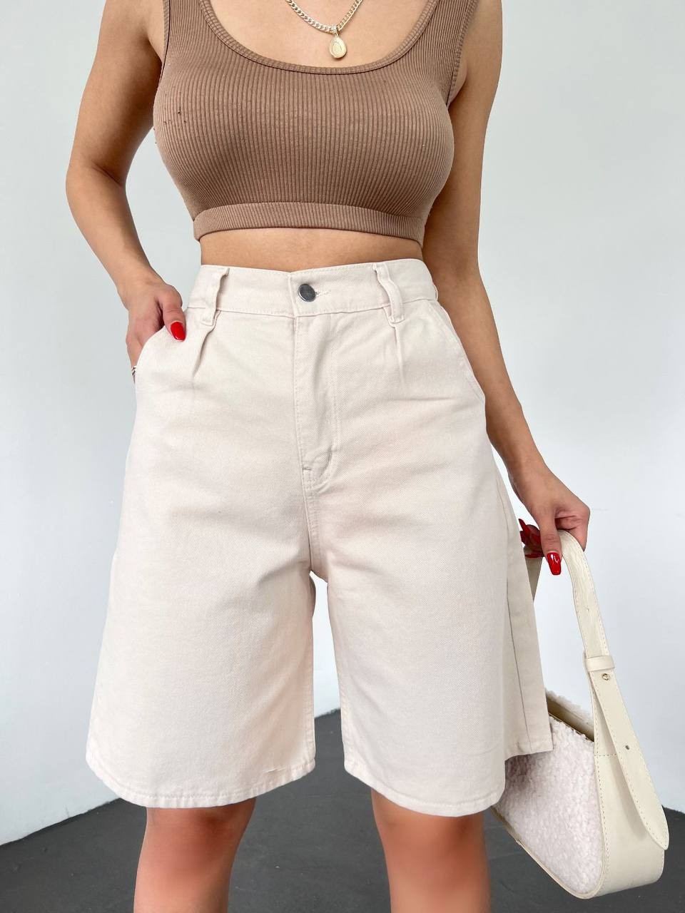 Çift Cepli Bermuda Denim Şort
