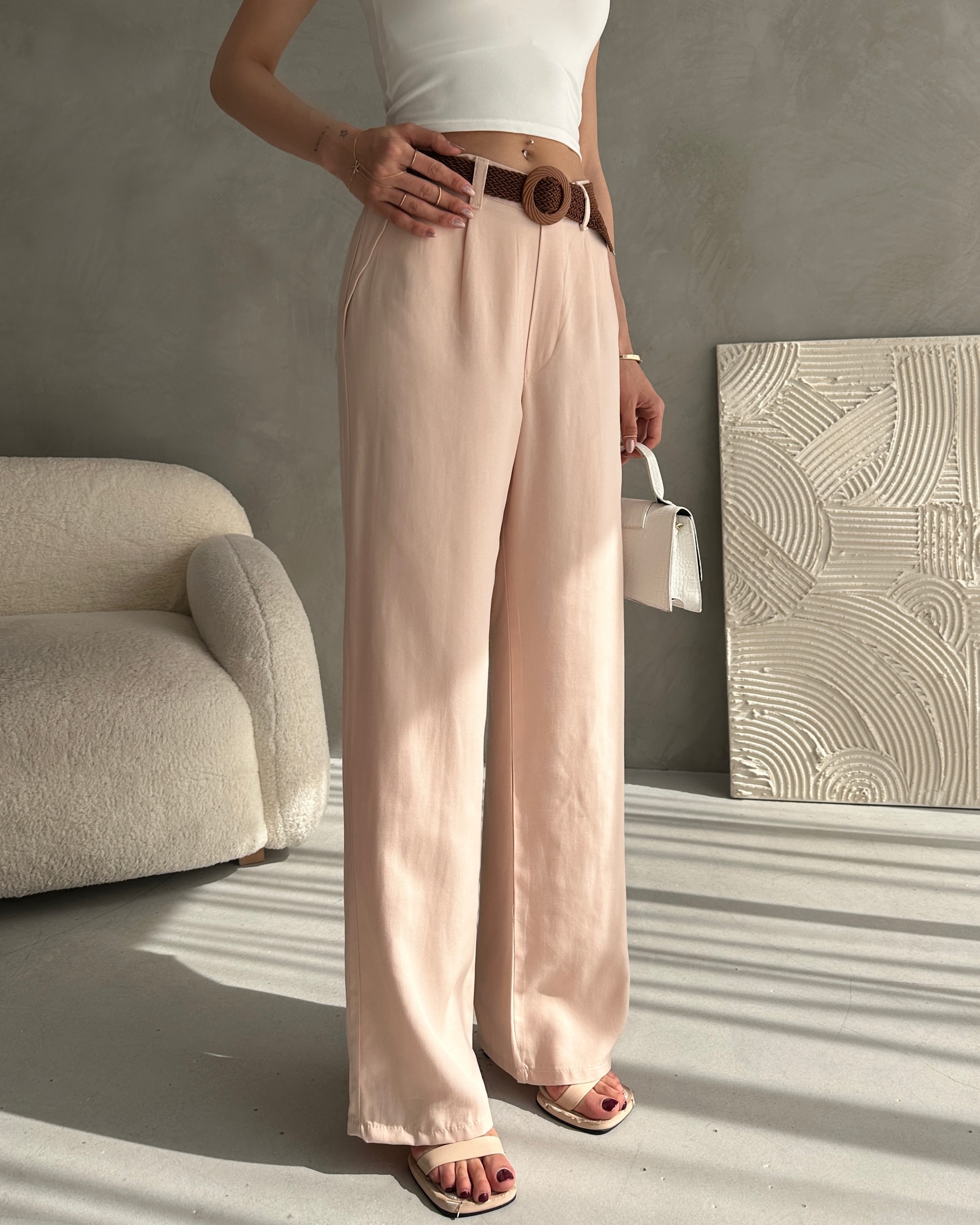 Beli Kemerli Keten Pantolon - Görsel 3
