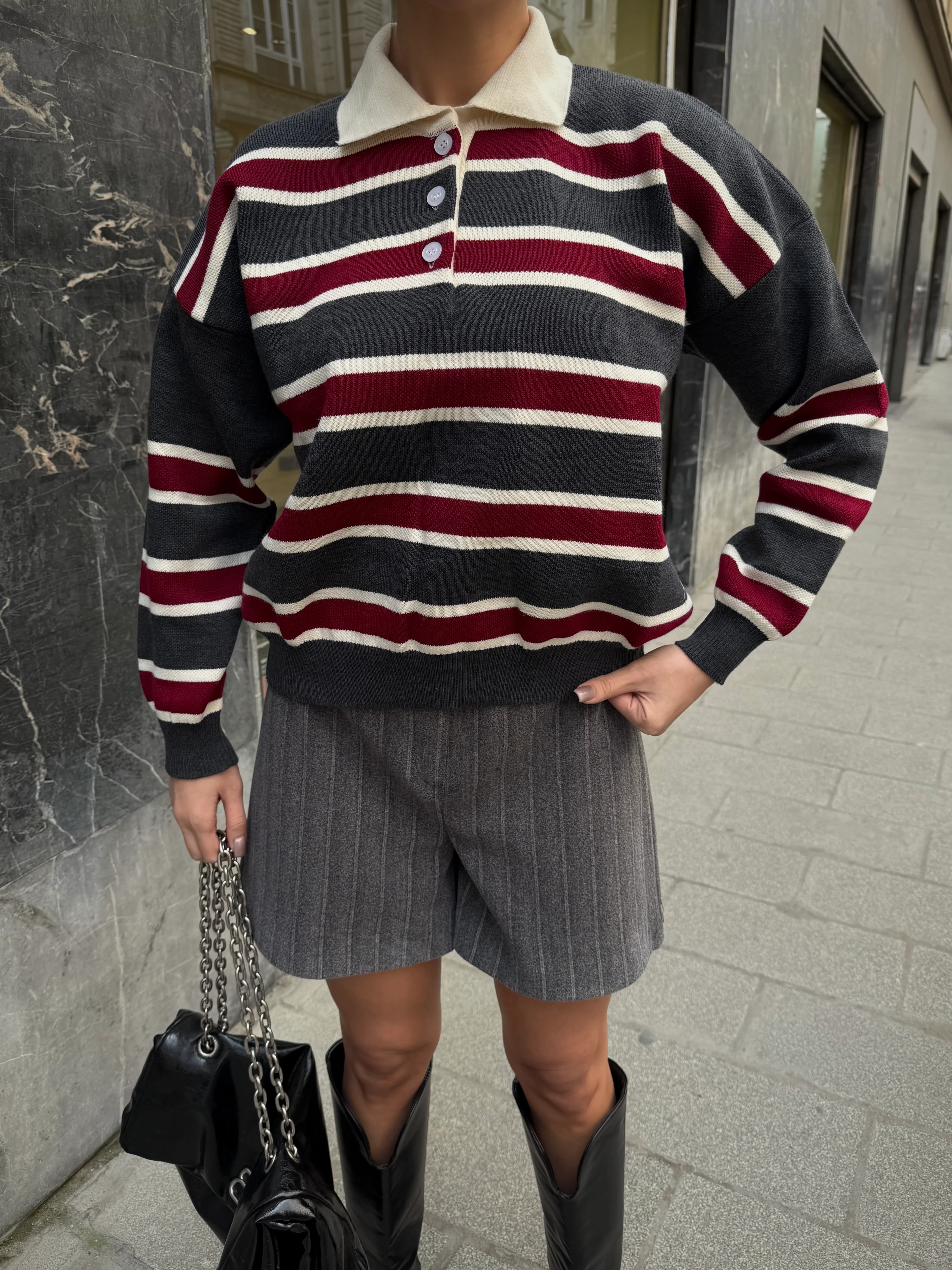 Polo Yaka Oversize Triko Sweatshirt