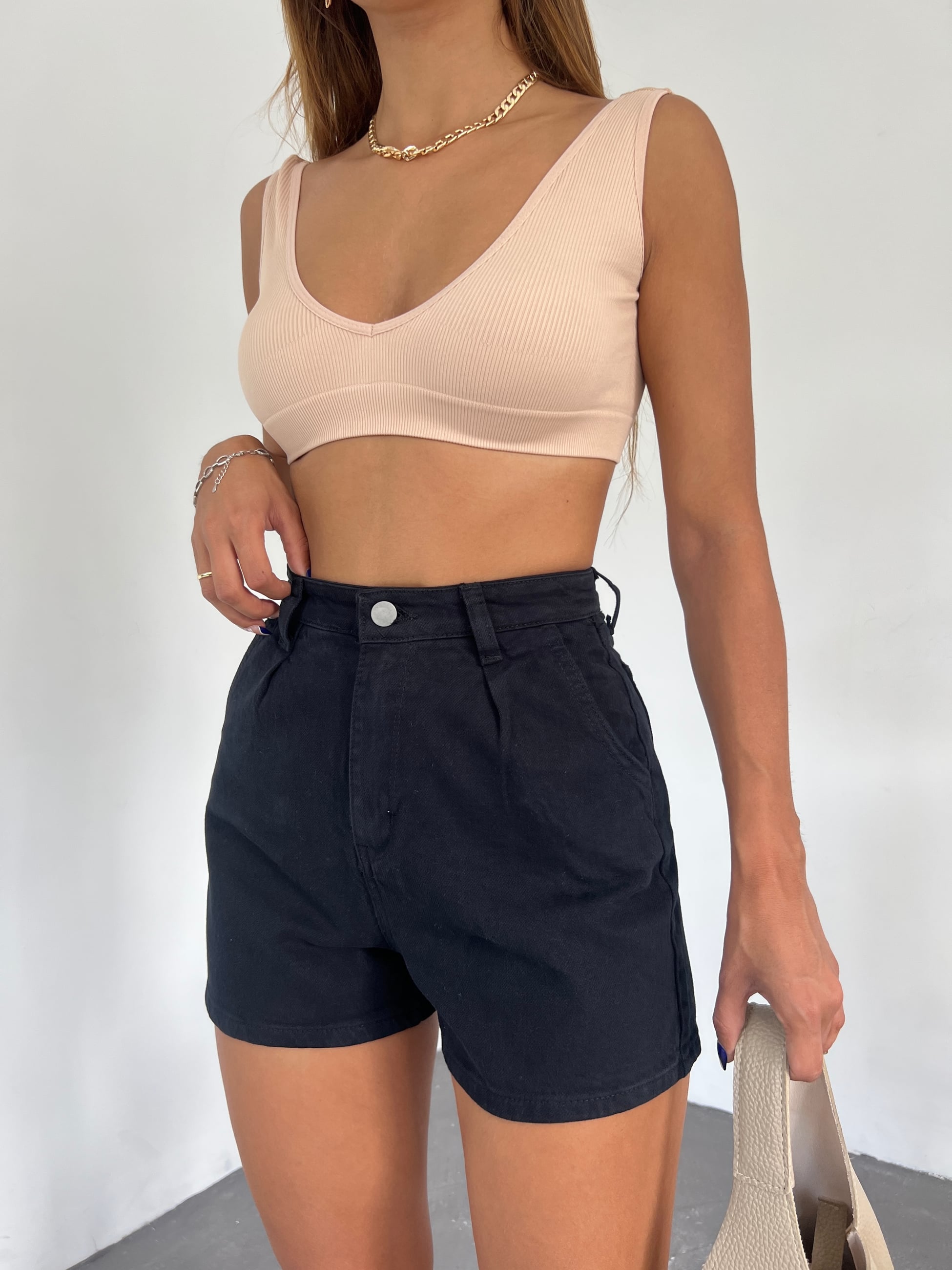 Çift Cepli Pileli Mini Denim Şort - Görsel 5