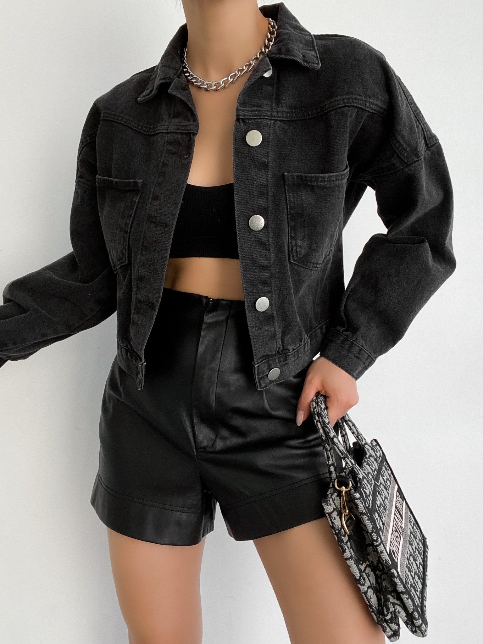  Double Pocket Denim Crop Jacket