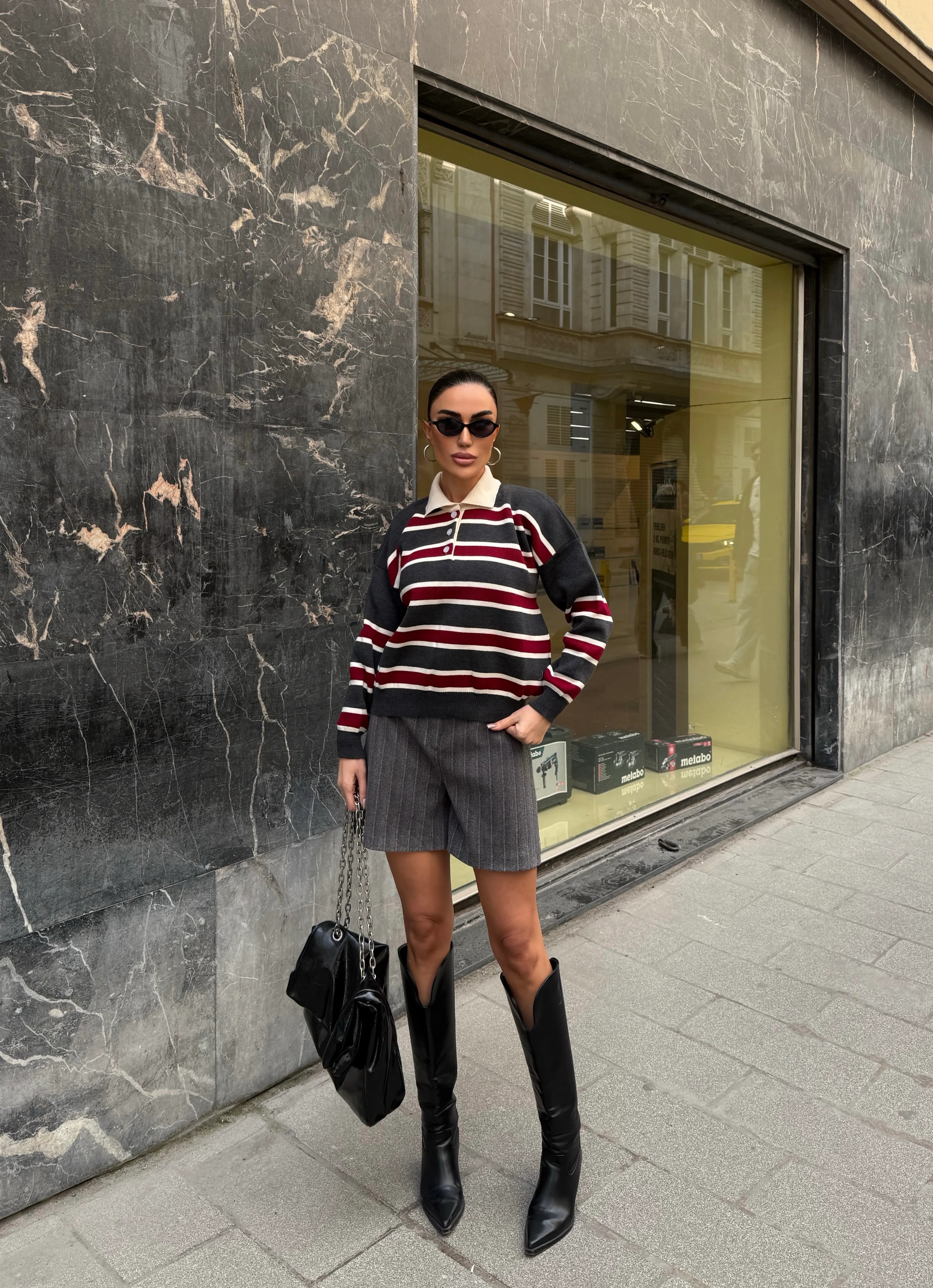 Polo Yaka Oversize Triko Sweatshirt