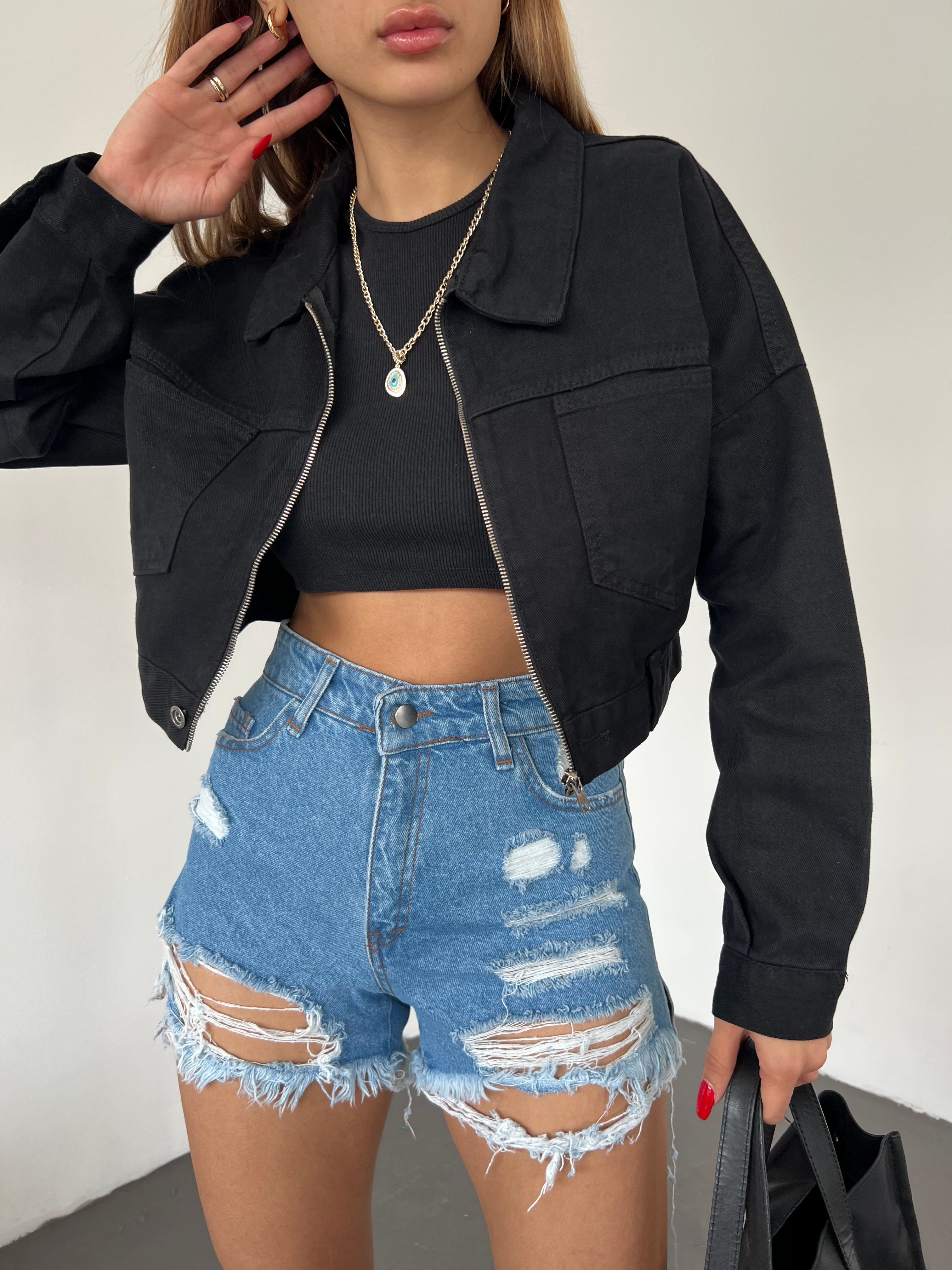 Zippered Double Pocket Denim Jacket