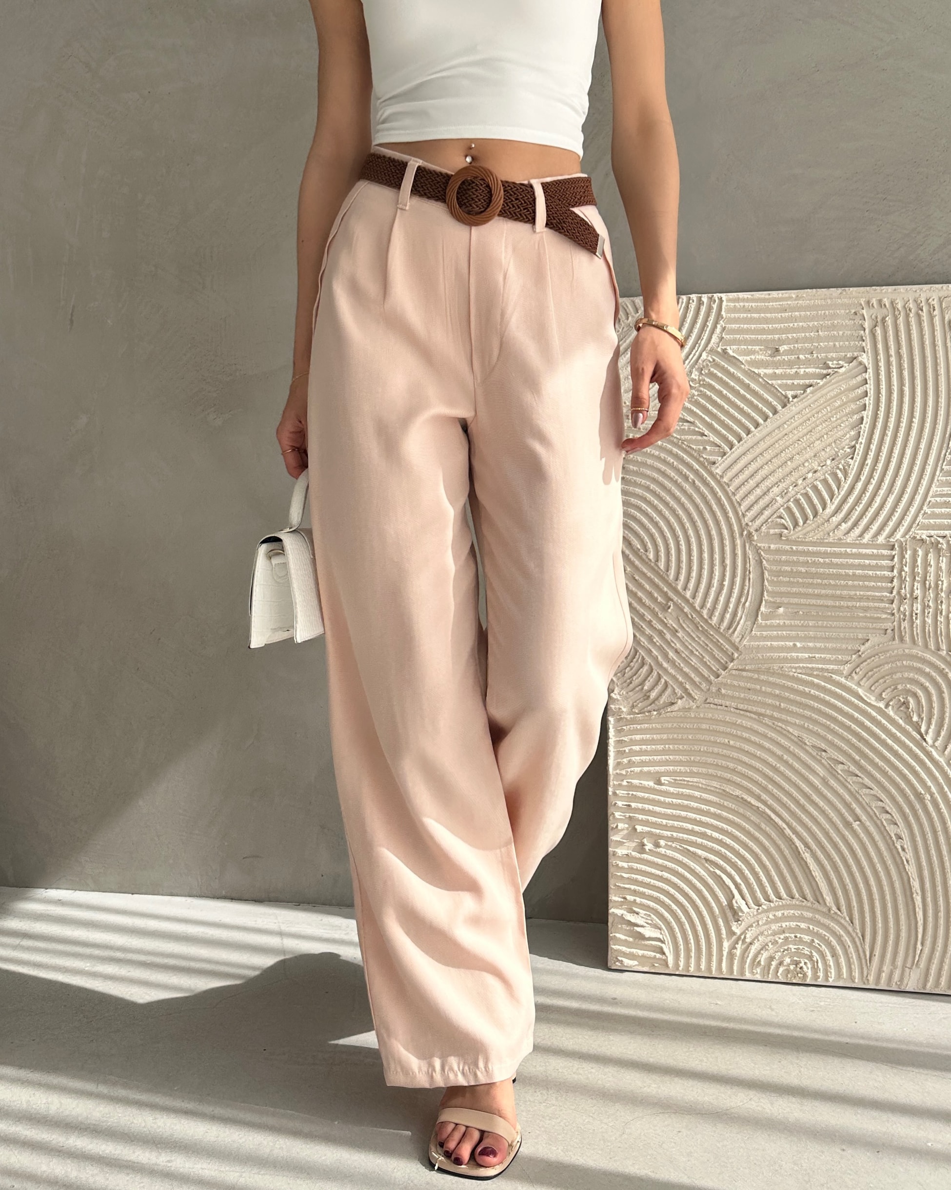 Beli Kemerli Keten Pantolon - Görsel 4