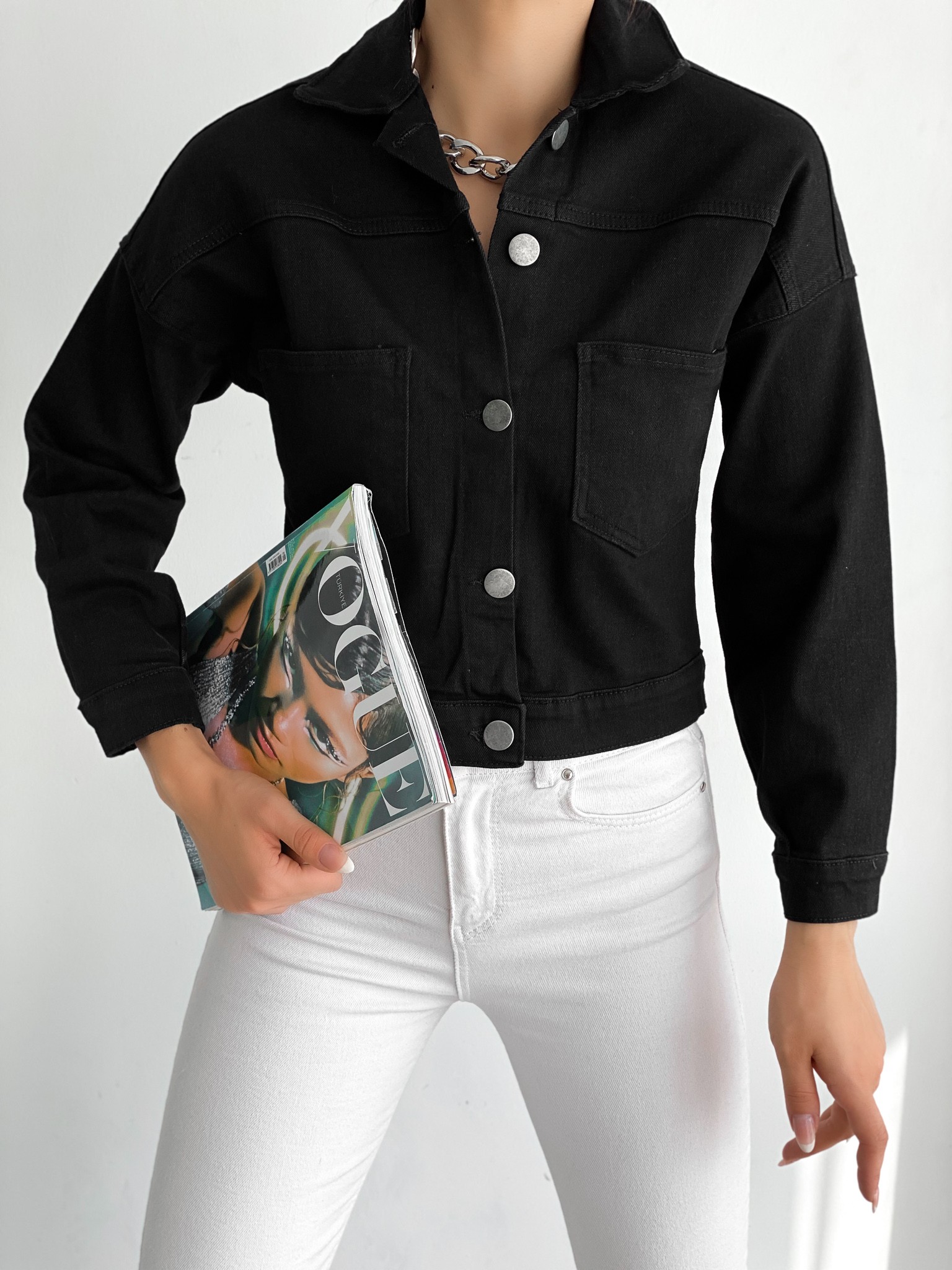  Double Pocket Denim Crop Jacket