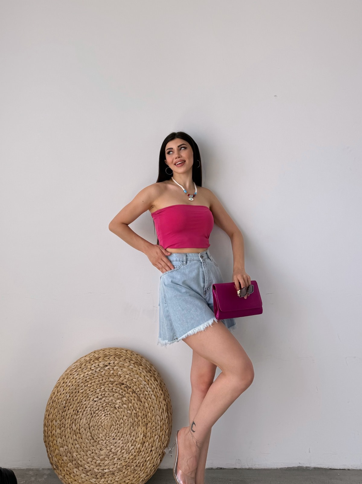 Geniş Paça Püsküllü Denim Şort - Görsel 4