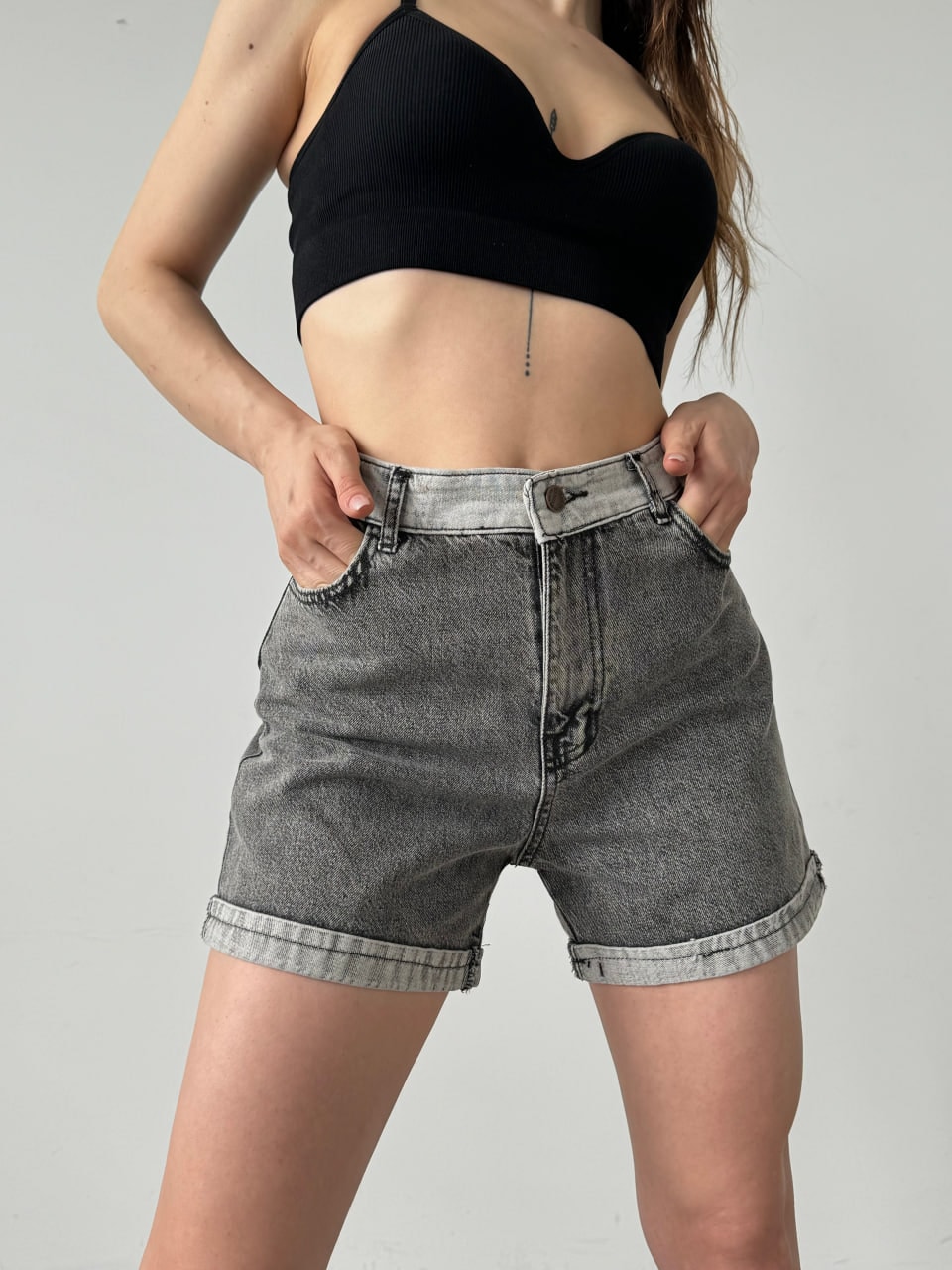 Duble Paça Yıkamalı Denim Şort - Görsel 5