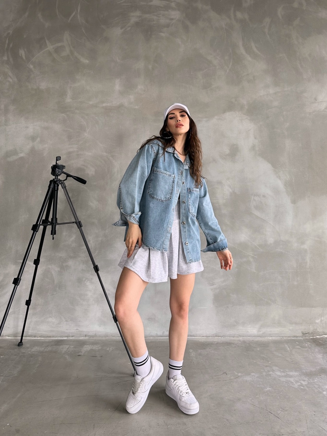  Double Pocket Oversize Denim Shirt Jacket - KOYU MAVİ