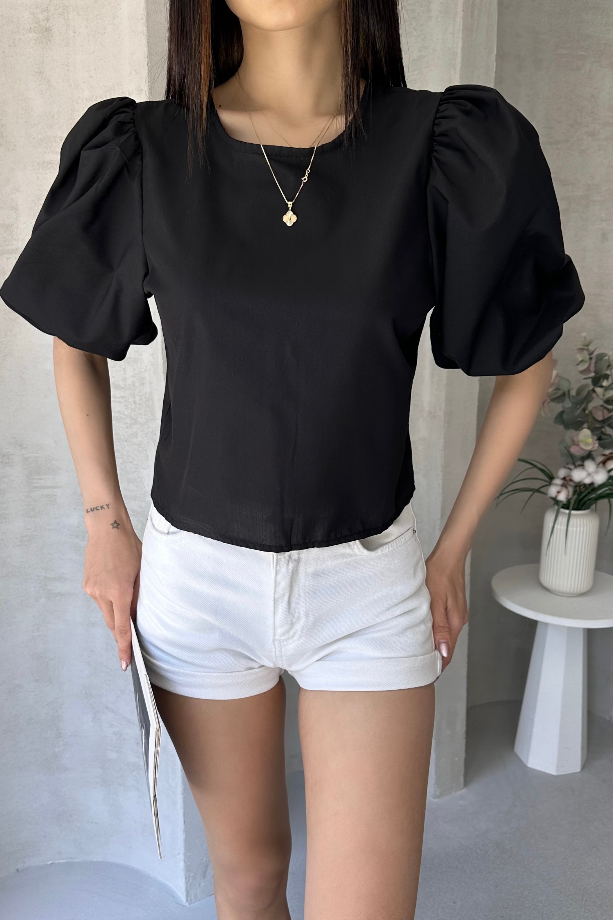 Karpuz Kol Sırtı Fiyonk Detaylı Poplin Bluz