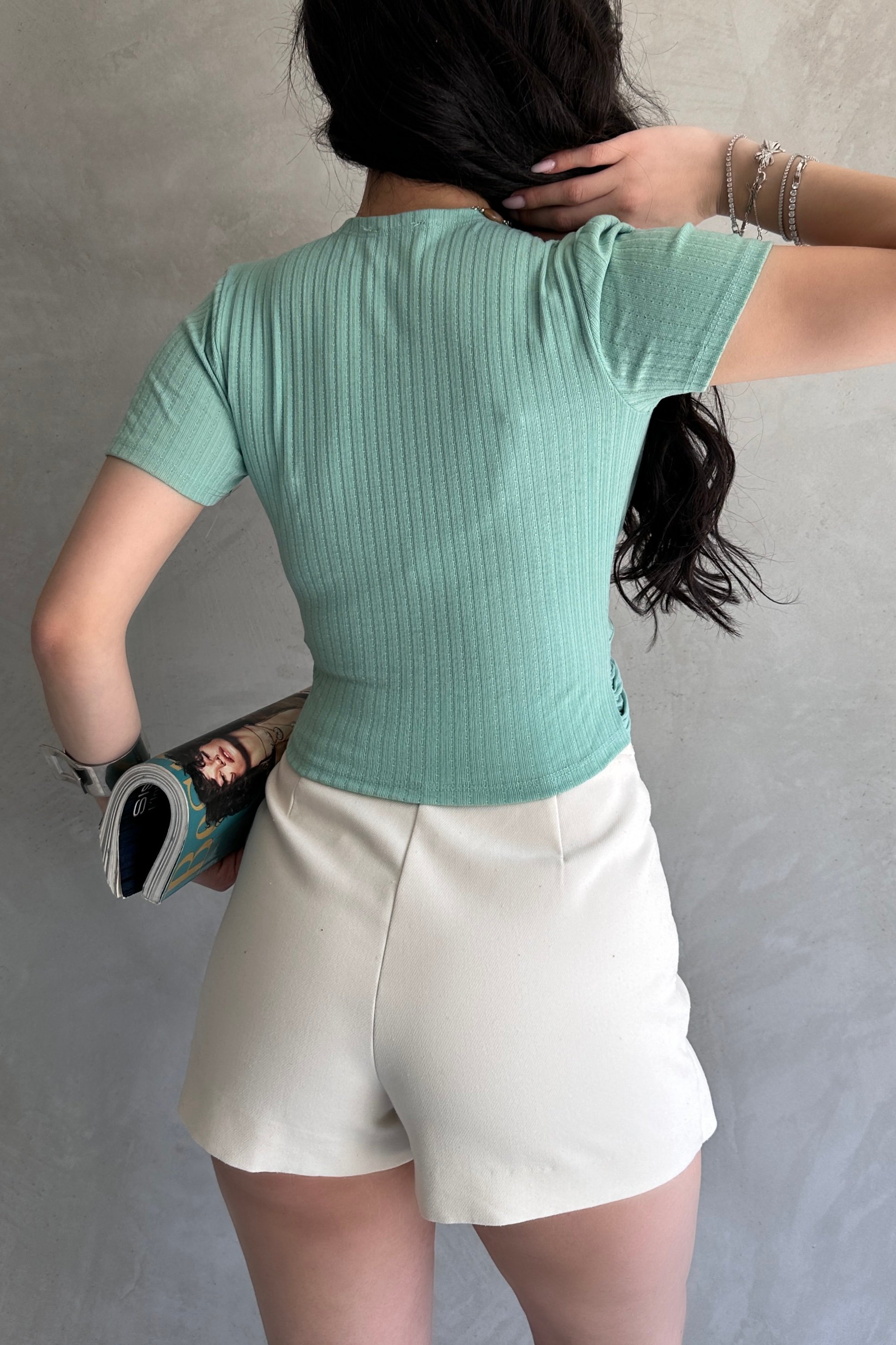 Kruvaze Yaka Crop Bluz