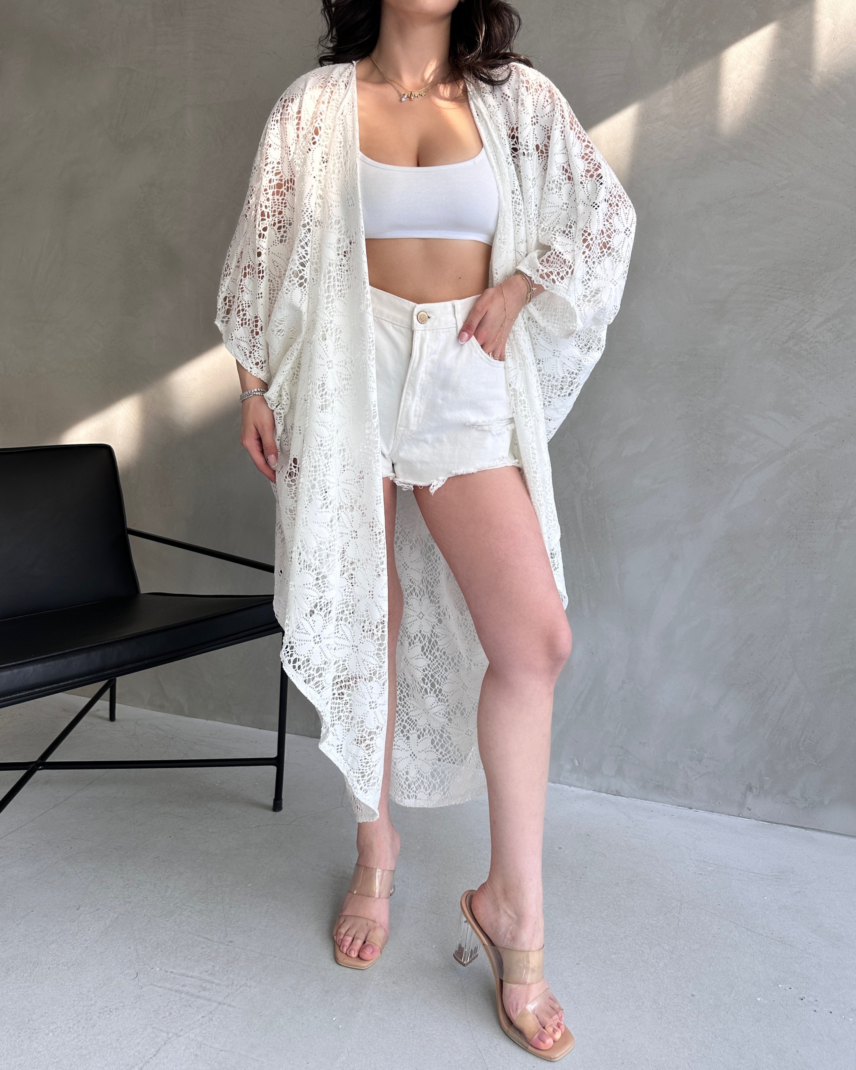 Çicek Desenli Uzun Güpür Kimono