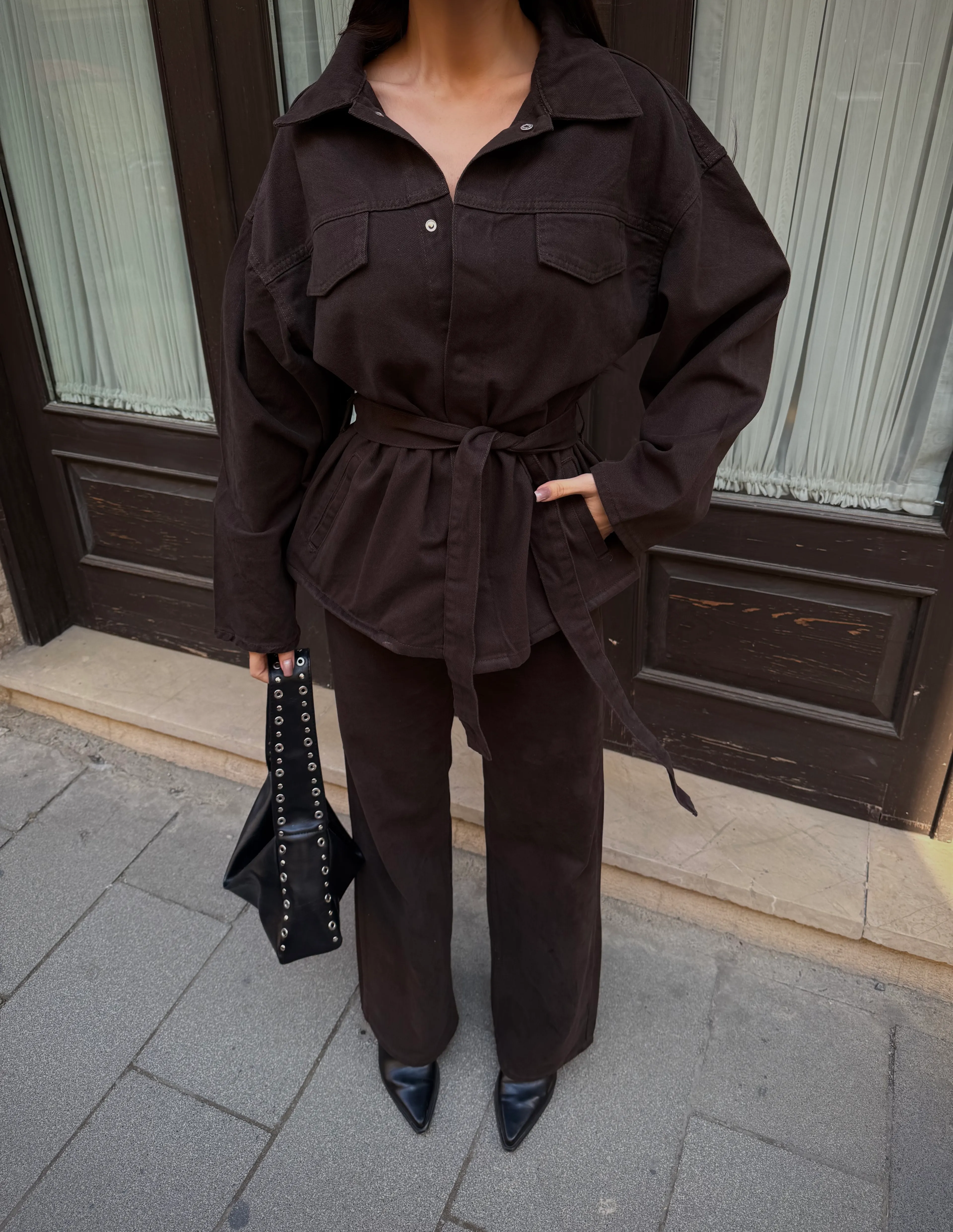 Beli Kuşaklı Ceket Ve Pantolon Gabardin Takım