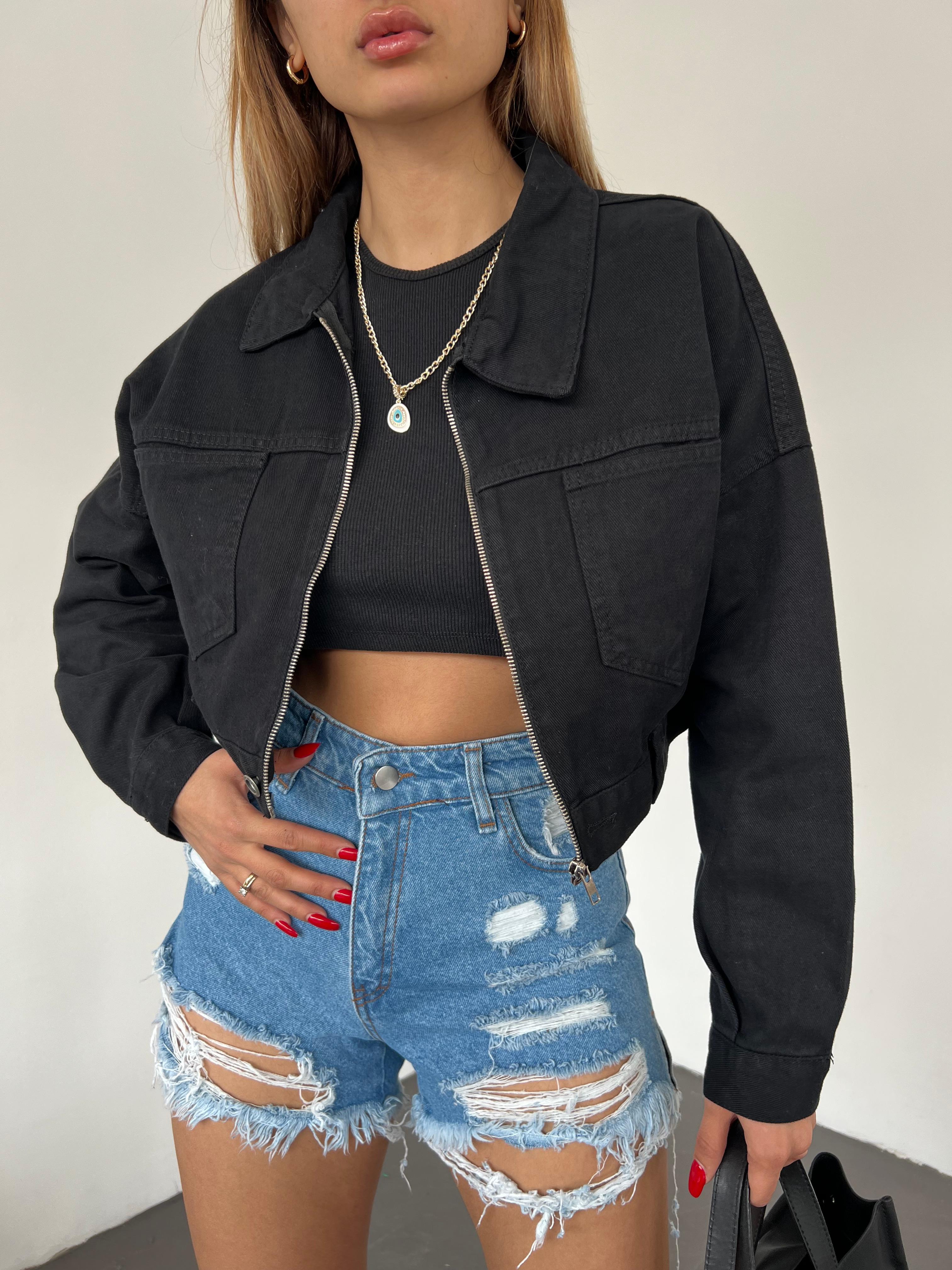 Zippered Double Pocket Denim Jacket