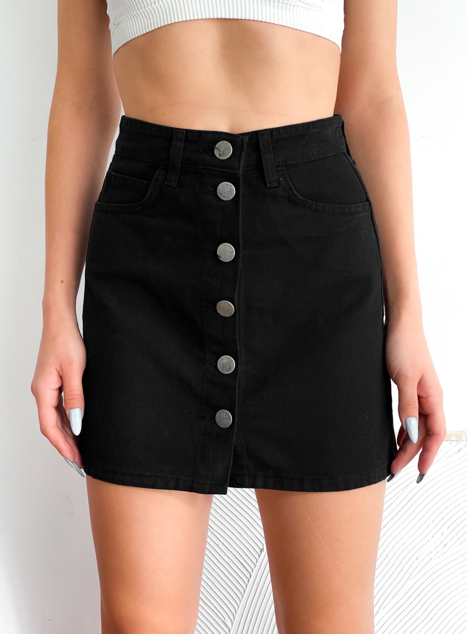 Düğmeli Denim Etek - Görsel 5