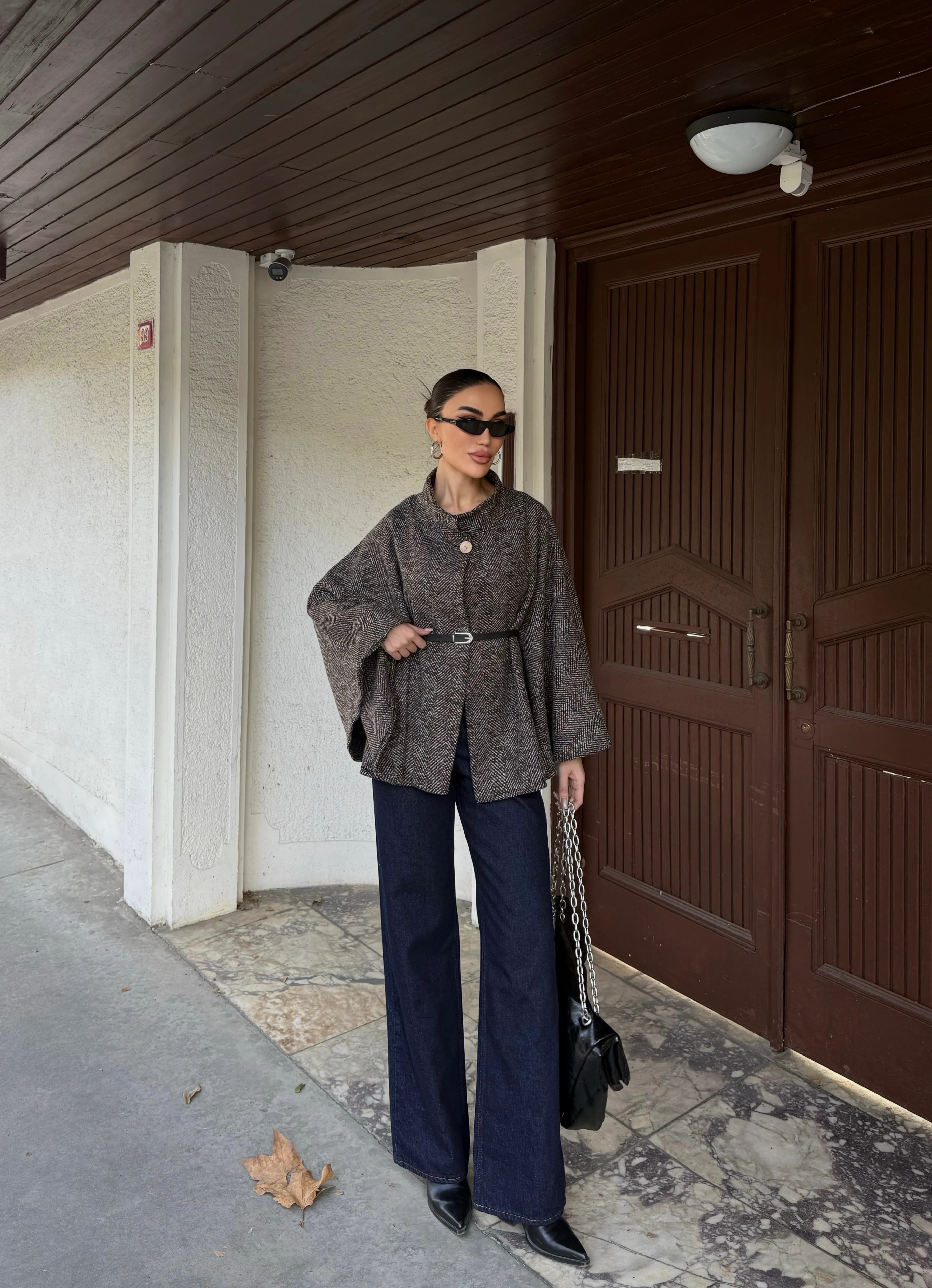 Beli Kemerli Desenli Panço  - KAHVERENGİ