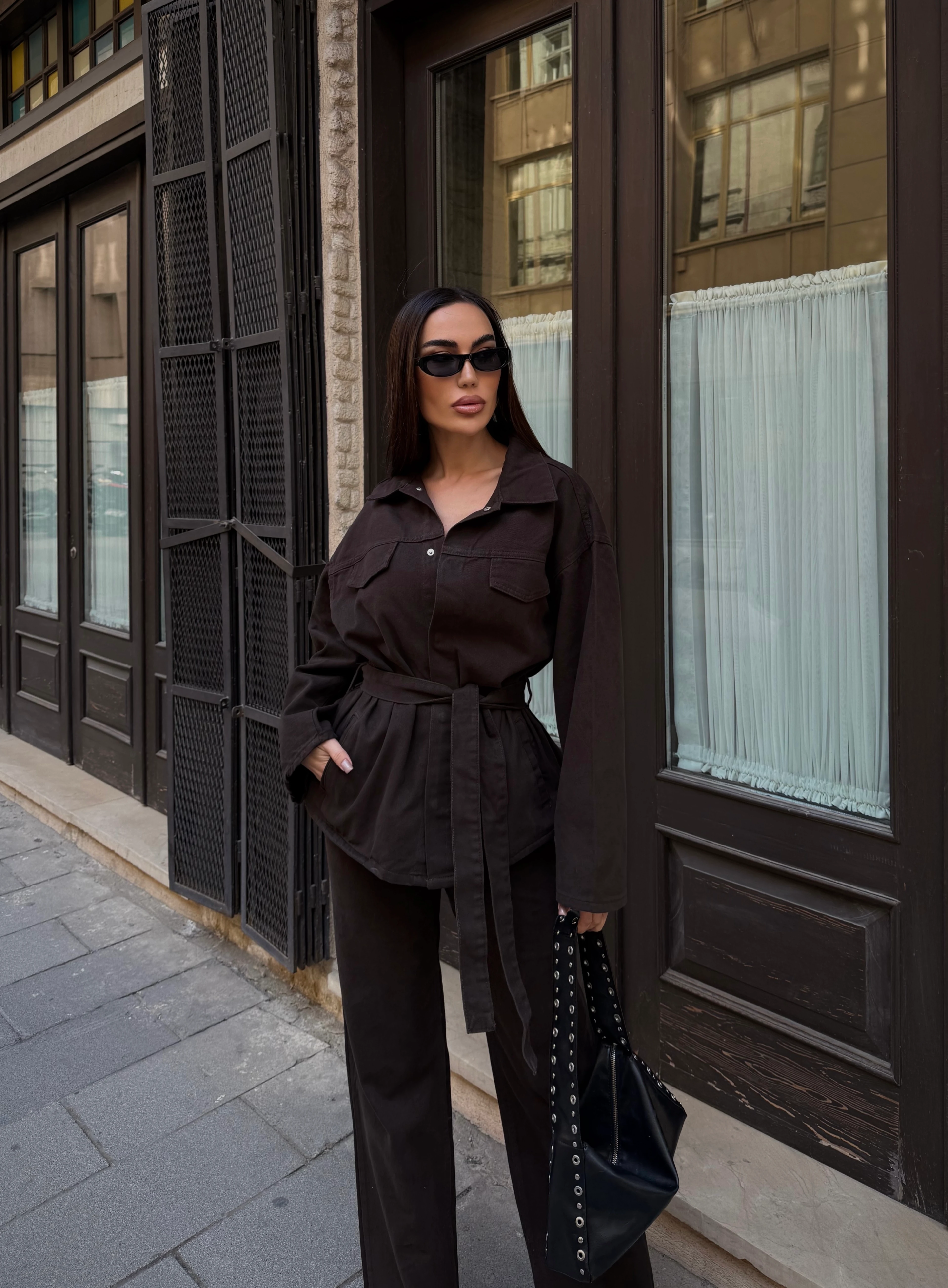 Beli Kuşaklı Ceket Ve Pantolon Gabardin Takım