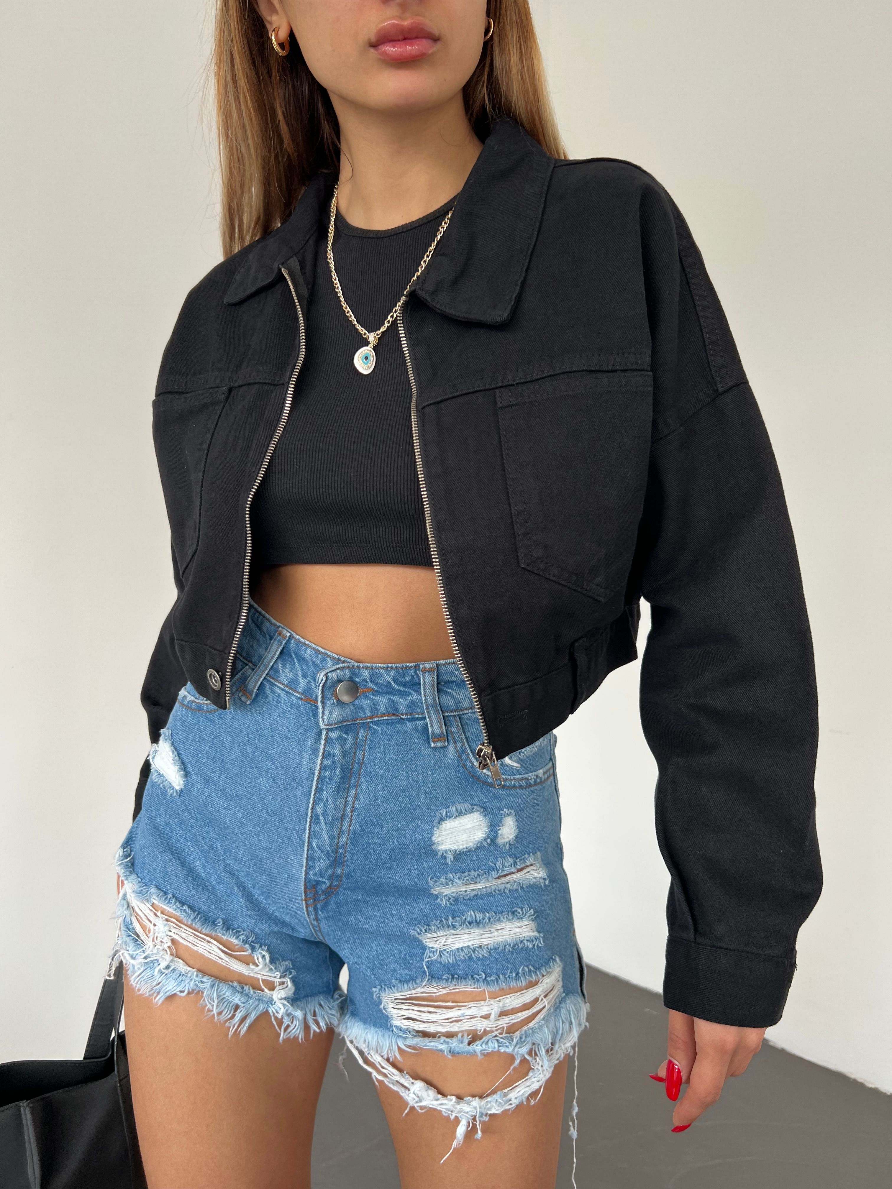 Zippered Double Pocket Denim Jacket