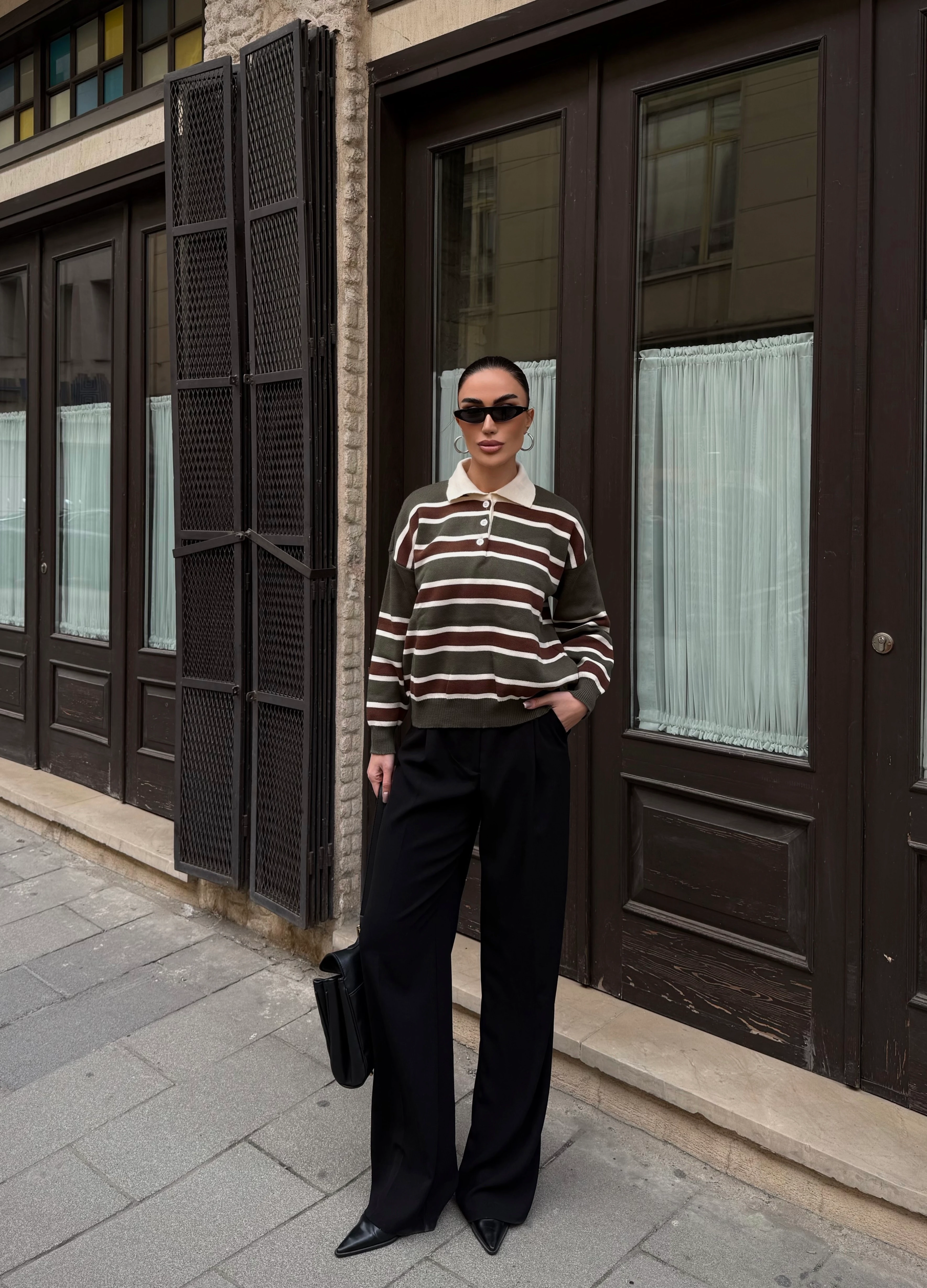 Polo Yaka Oversize Sweatshirt - HAKİ