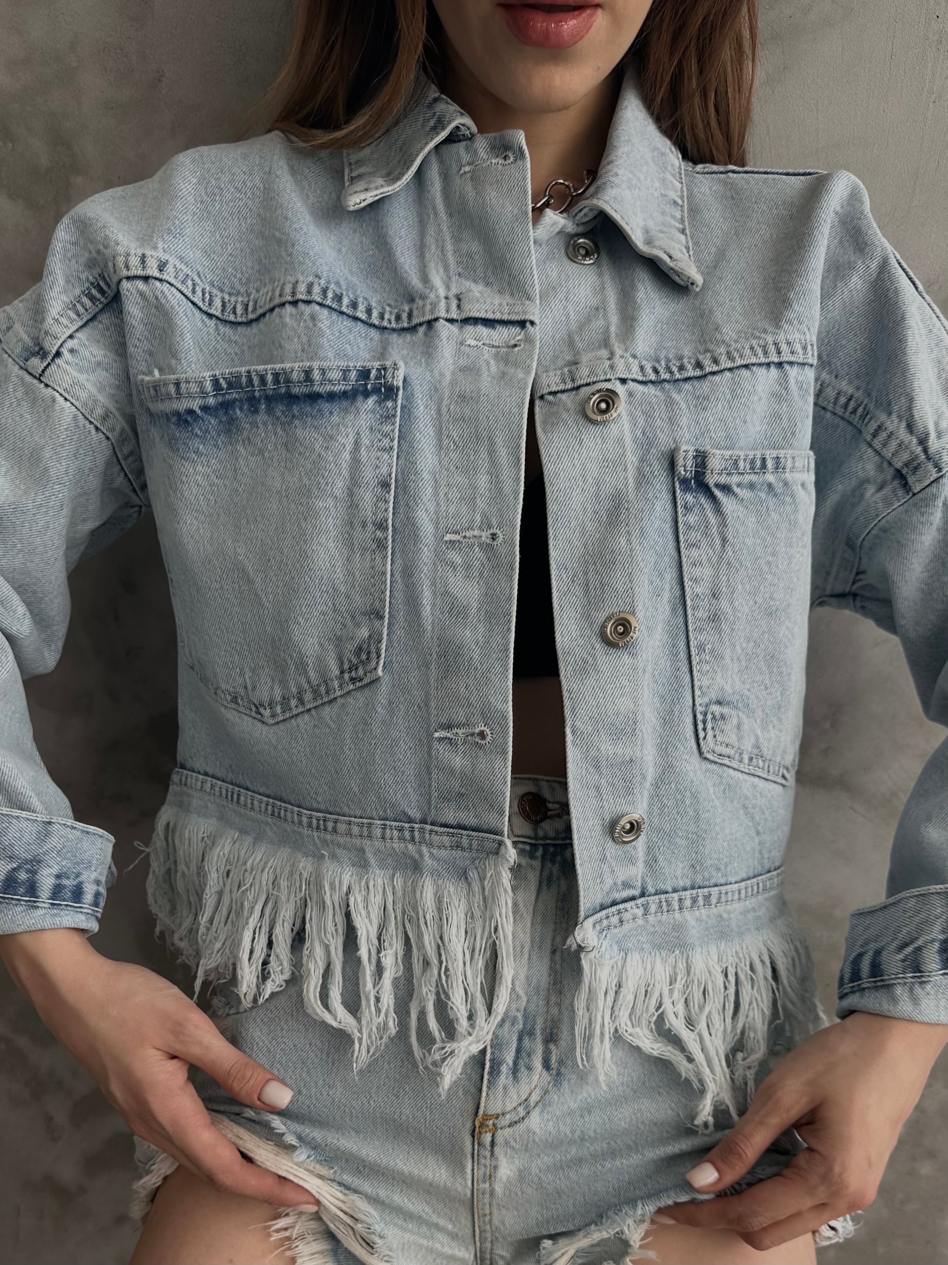 Saçak Detaylı Denim Ceket - Görsel 6