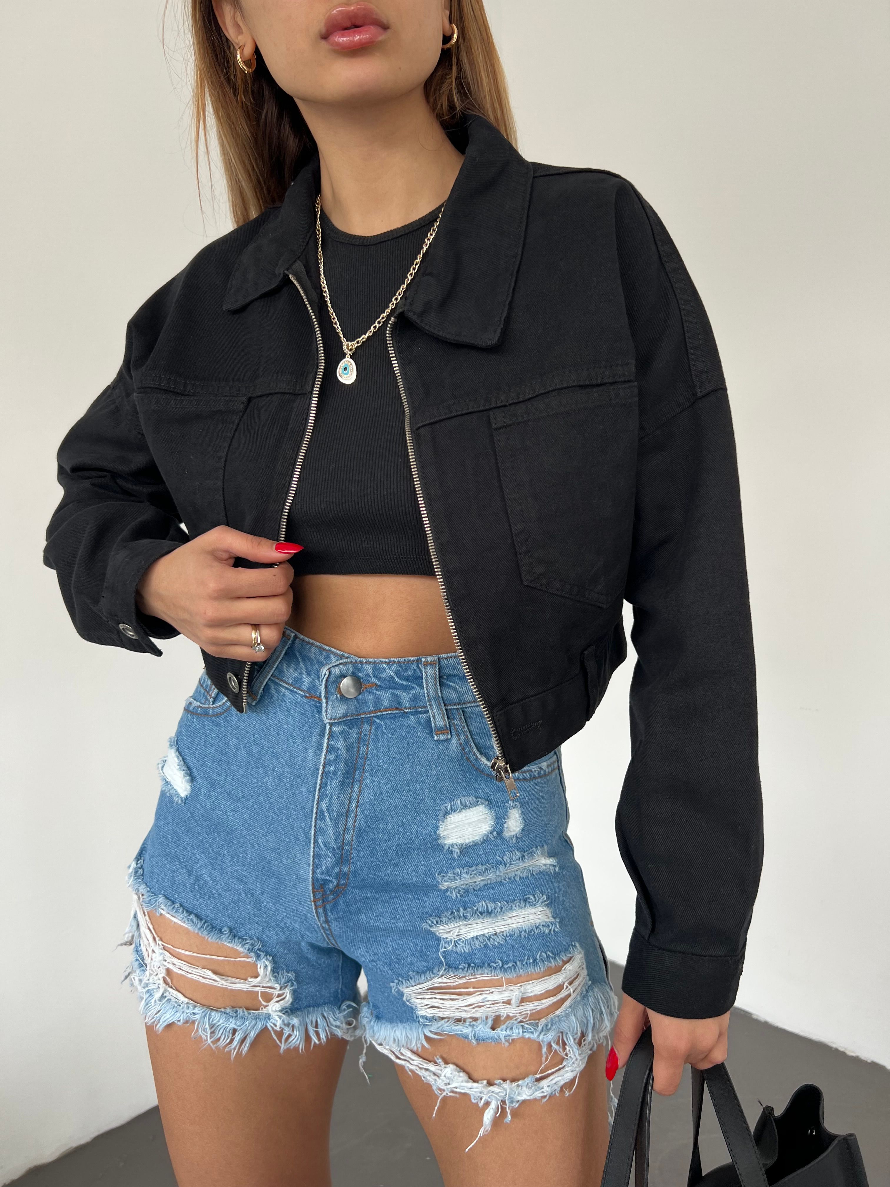 Zippered Double Pocket Denim Jacket