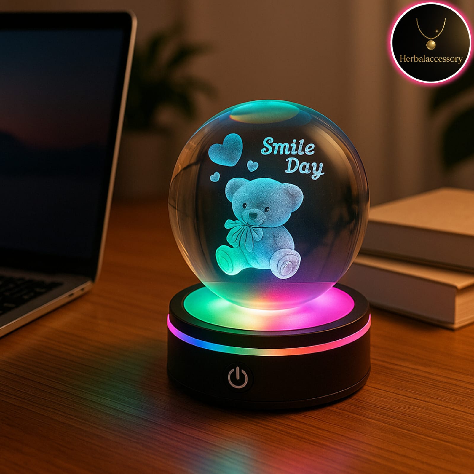 Ayıcık Tasarımlı Renk Değiştiren Dönen Cam Küre