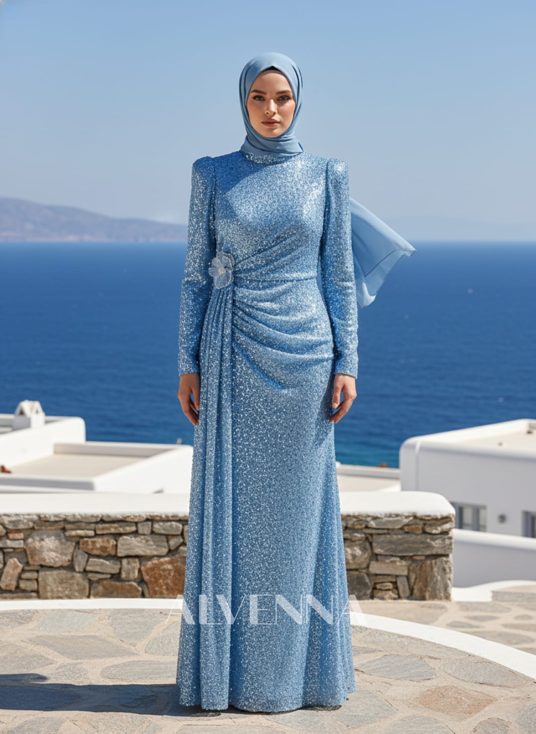 A2212 Filiz Tesettür Abiye | İndigo Mavisi