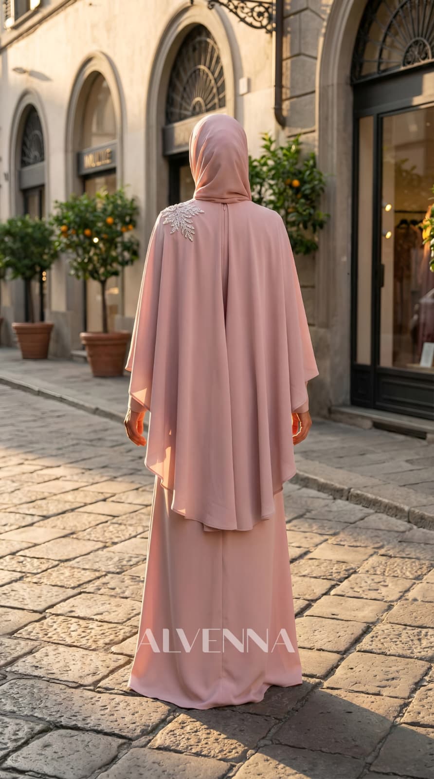 A2223 Asude Tesettür Abiye | Pudra