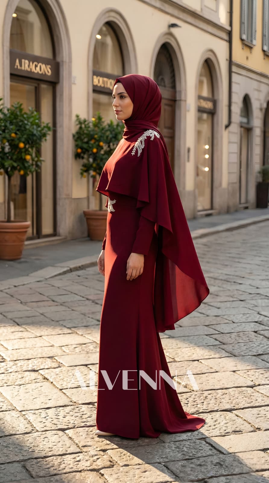 A2223 Asude Tesettür Abiye | Bordo