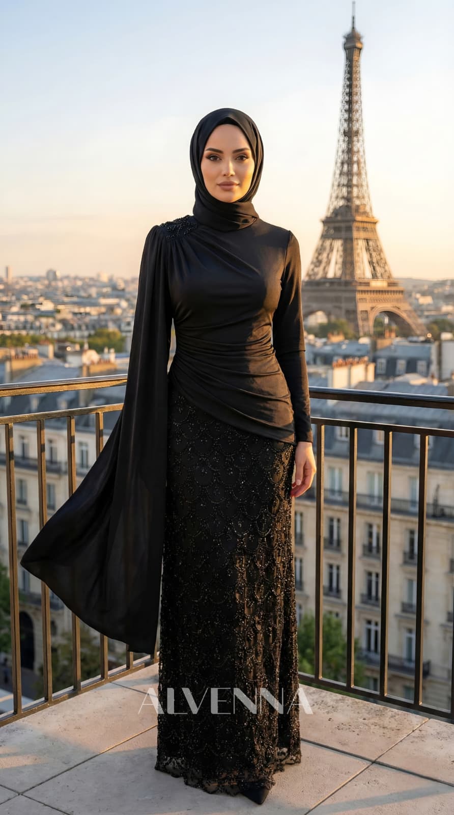 A2241 Bahar Tesettür Abiye | Siyah