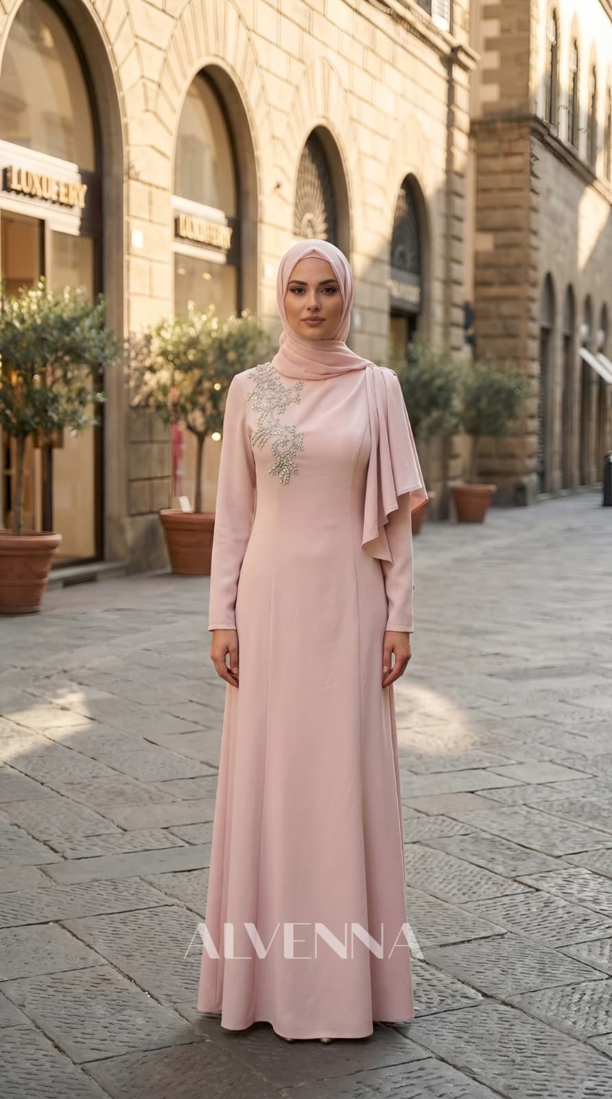 A2215 Ahenk Tesettür Abiye | Pudra