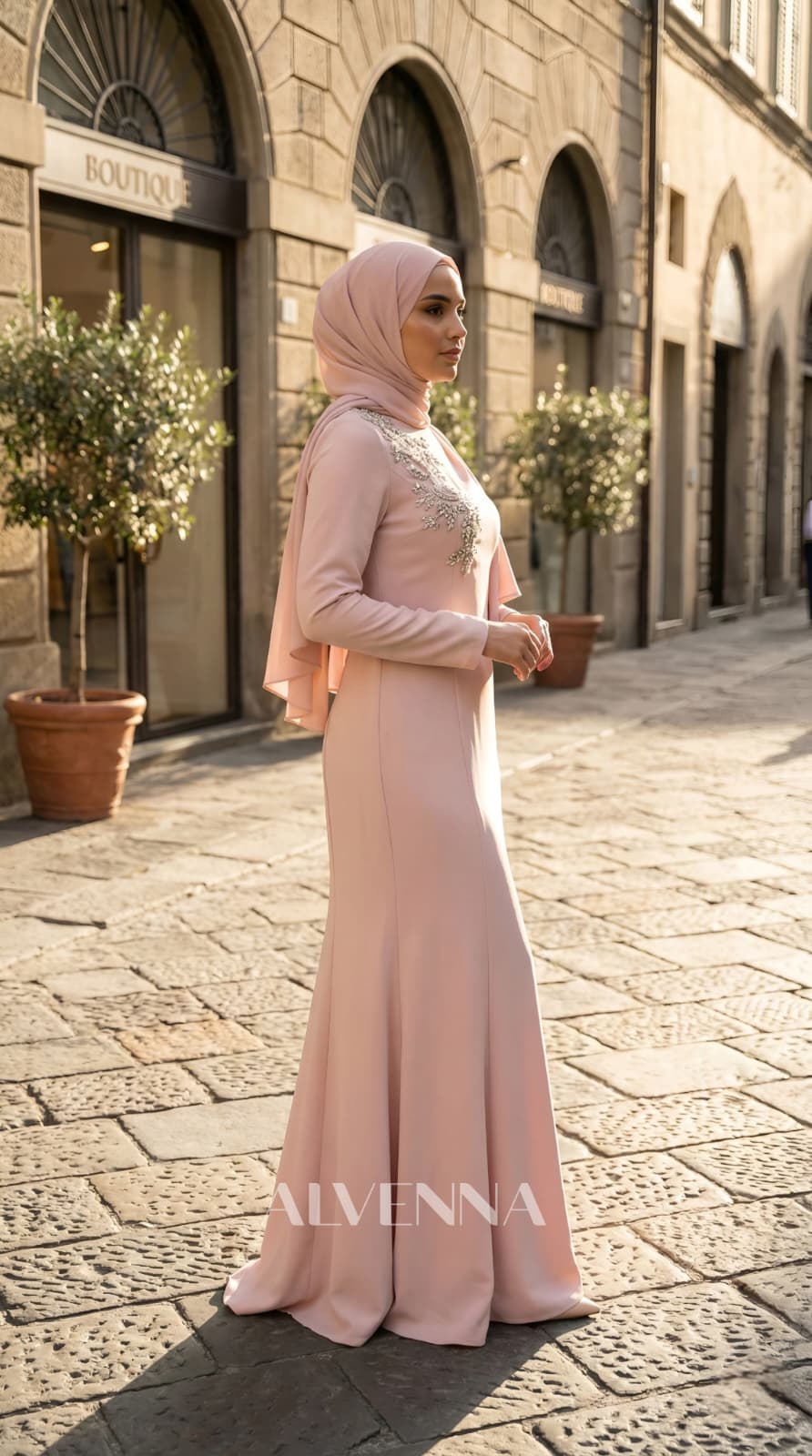 A2215 Ahenk Tesettür Abiye | Pudra