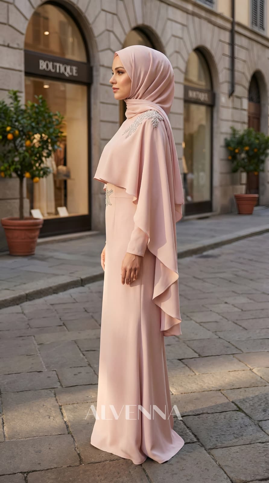 A2223 Asude Tesettür Abiye | Pudra