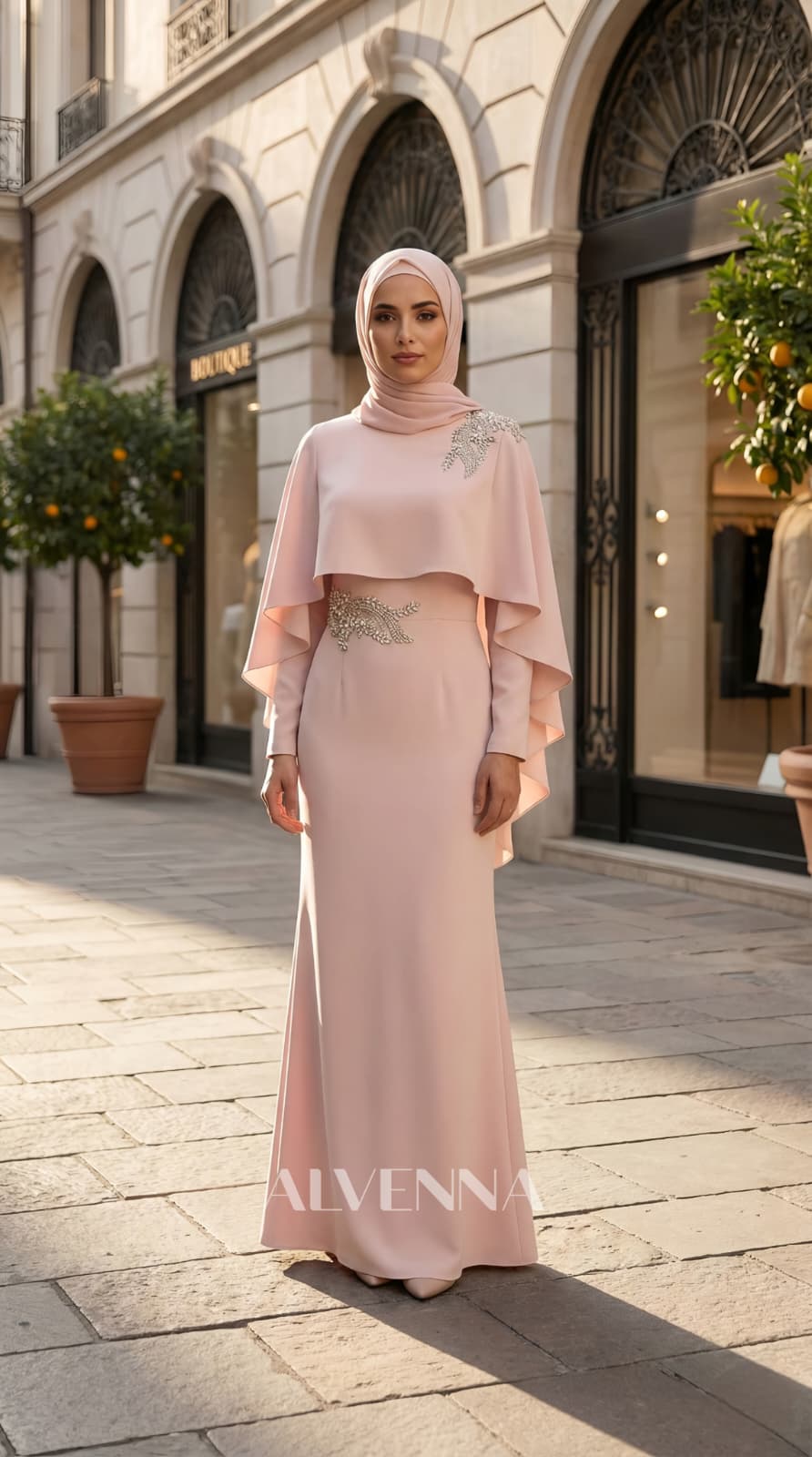 A2223 Asude Tesettür Abiye | Pudra