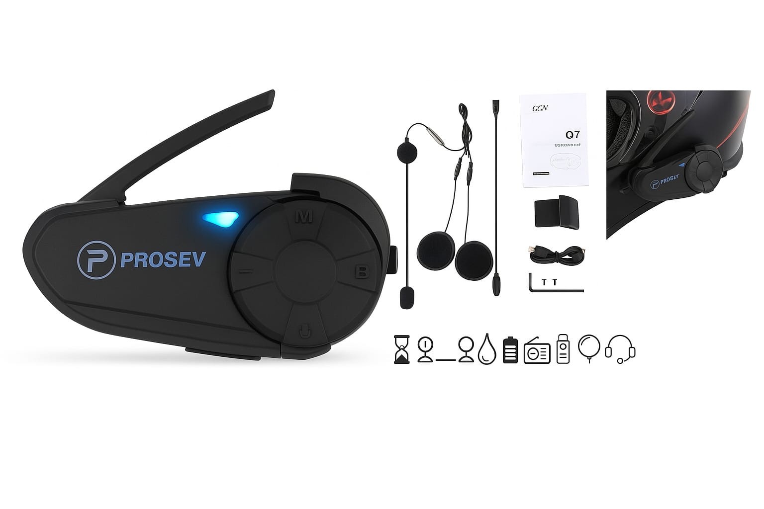  Q7 Motosiklet Intercom – 7 Kişilik Konferans, 800m Menzil, IP67 Su Geçirmez