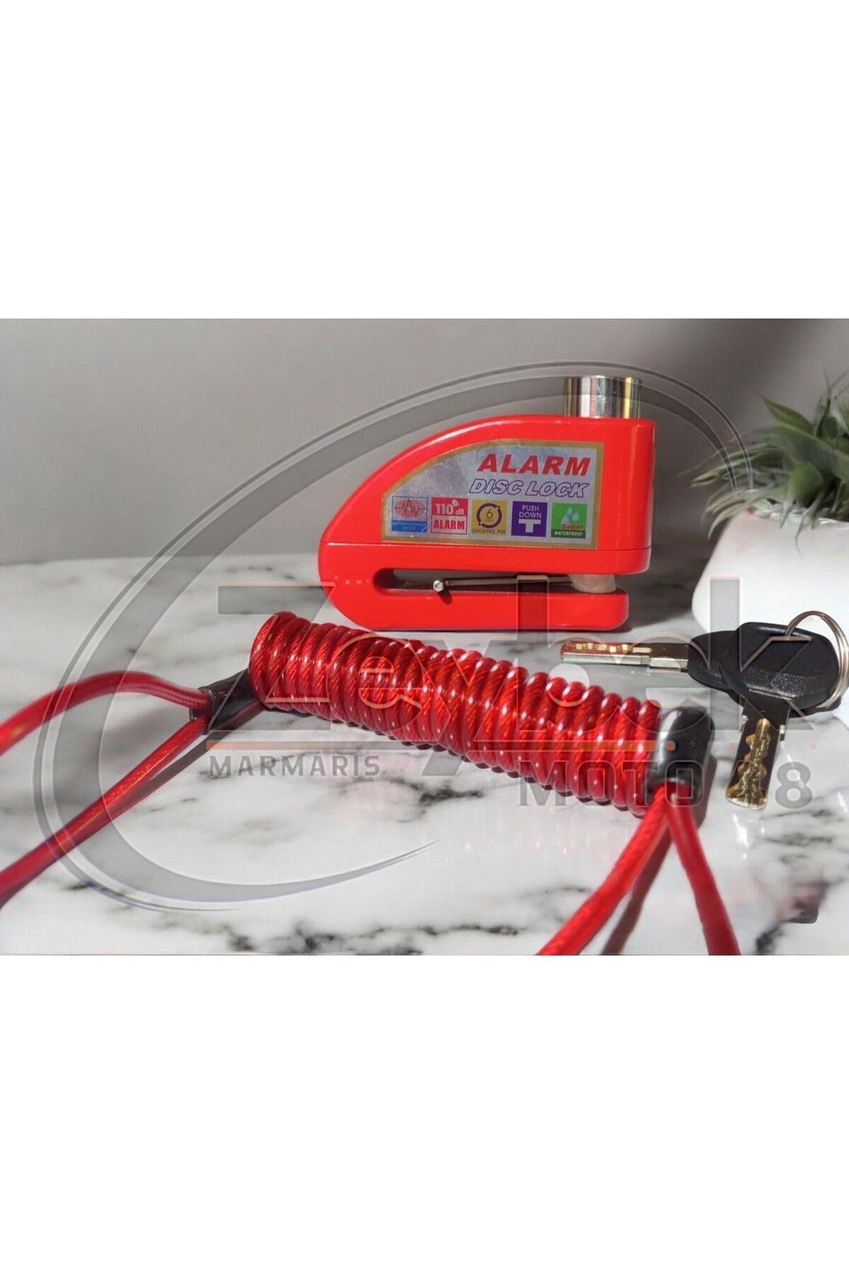 Alarmlı Motosiklet Disk Kilidi Disk Kilit- Kırmızı - Su Geçirmez