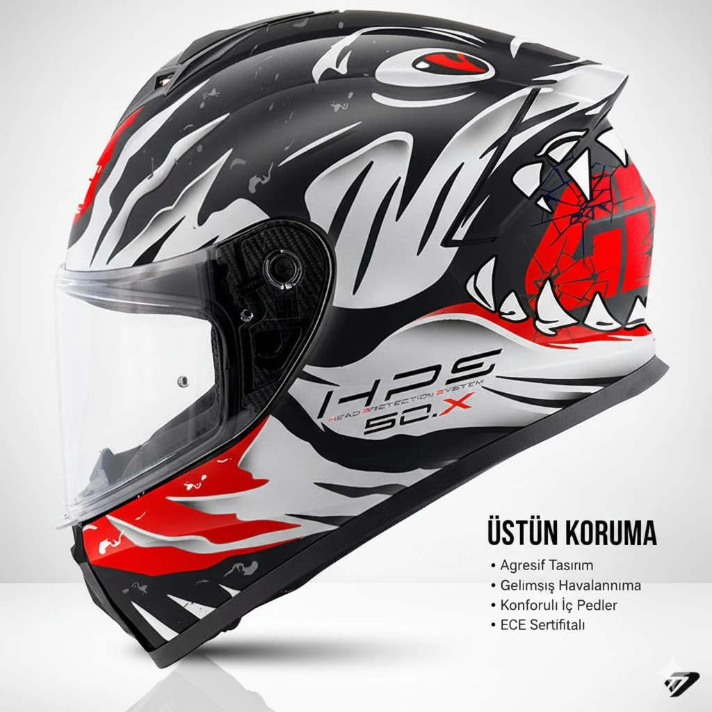  50.X SHARKBITE MAT SİYAH-BEYAZ-KIRMIZI KASK