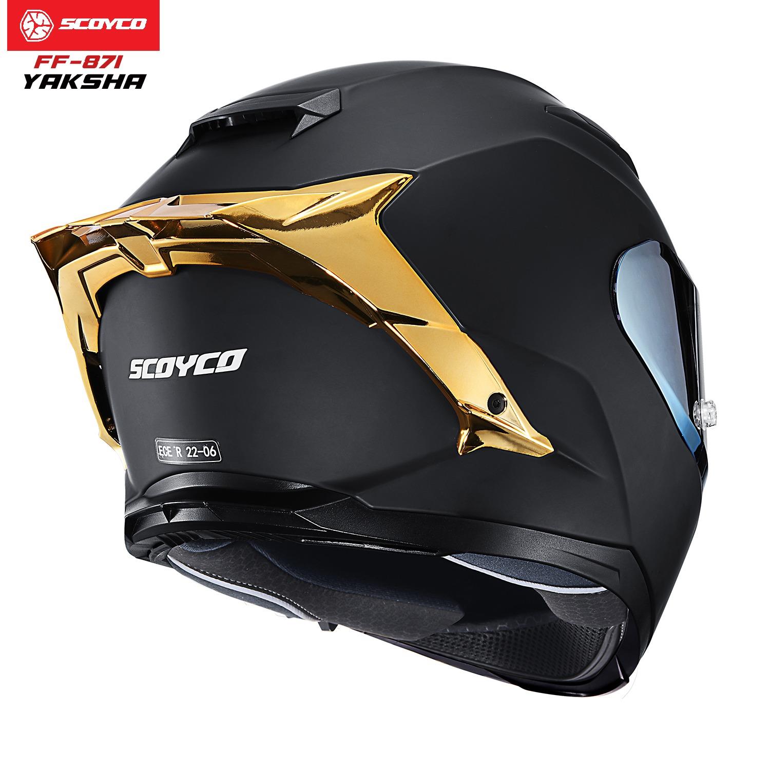  FF-871 Yaksha Full Face Kask – Altın Spoilerli Vizörlü, Güneş Vizörlü, DOT/CE Onaylı