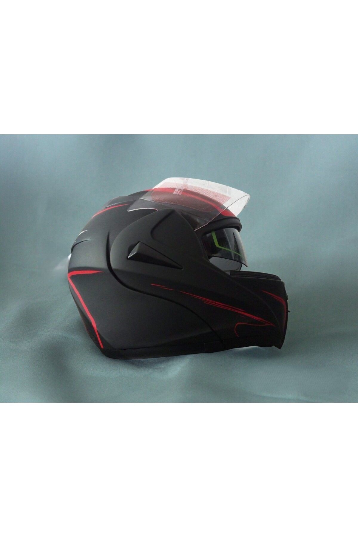 MOTORSİKLET KASKI (Çene Açmalı) SKULL-RED FLASH- MAT BLACK