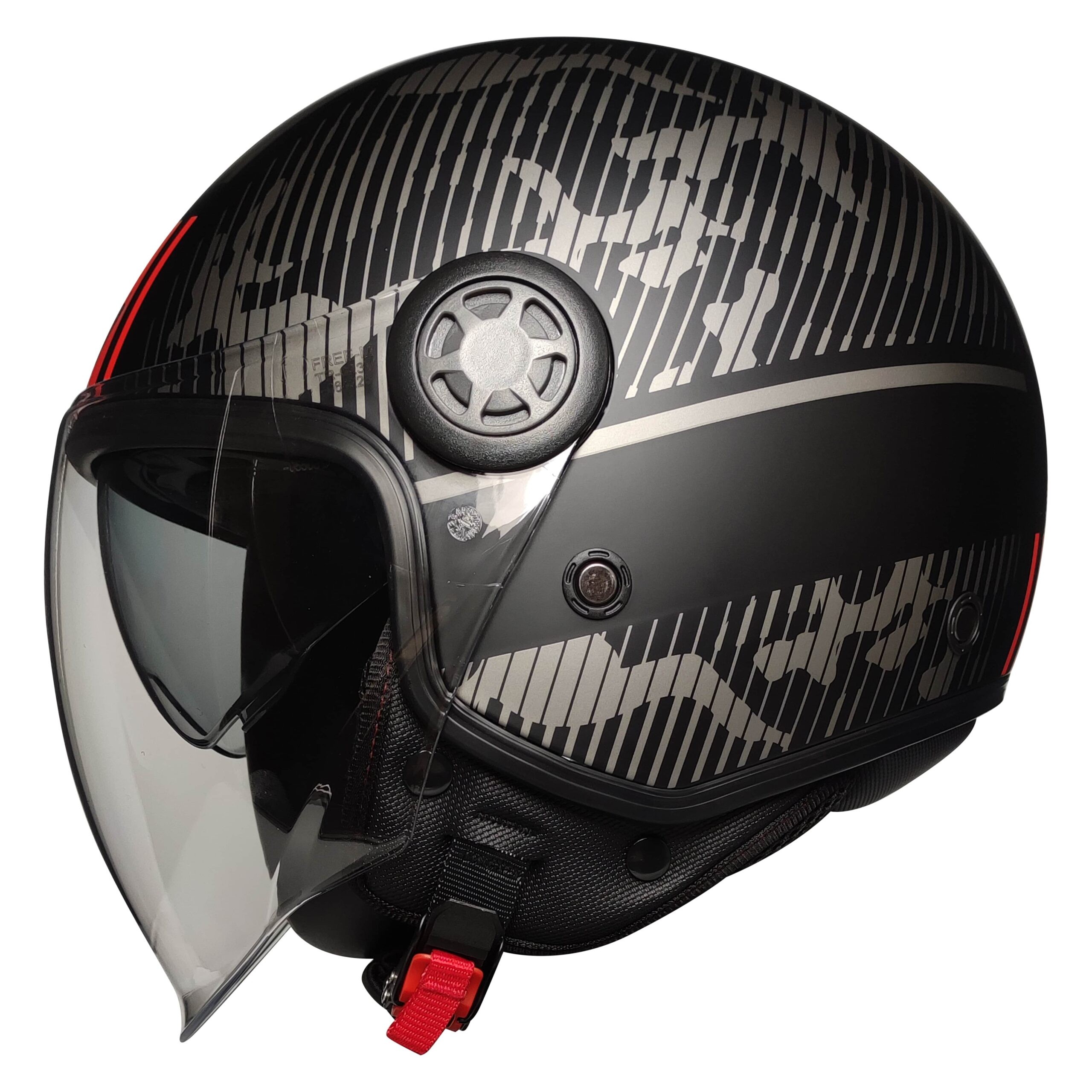 UNIVER 612 Açık (Yarım) Kask – Desenli Mat Siyah, Vizörlü, Güneş Vizörlü ,CE Onaylı
