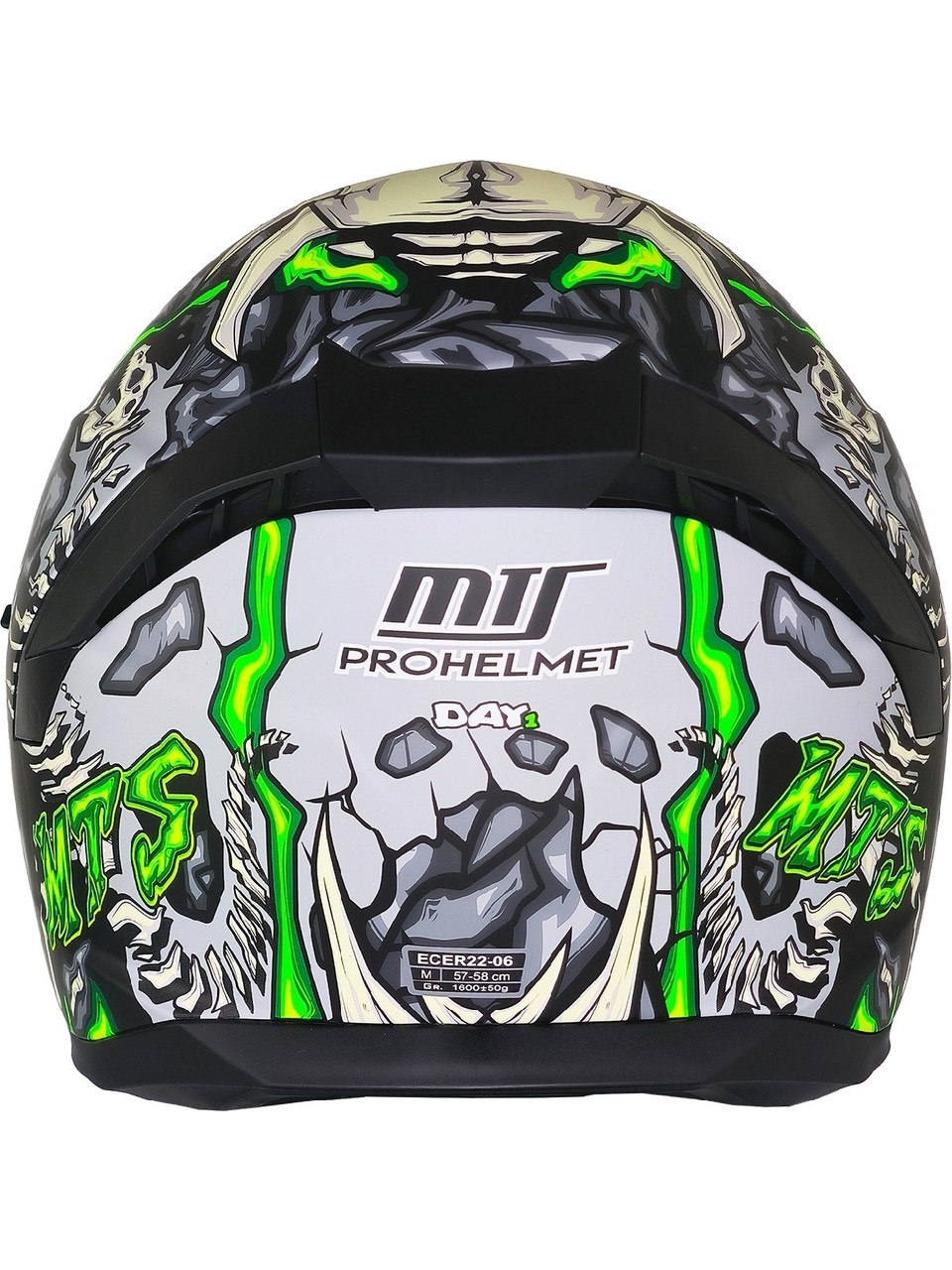  M-910 PRO Green Skull Full Face Kask – Güneş Vizörlü, DOT/CE Onaylı, Intercom Uyumlu