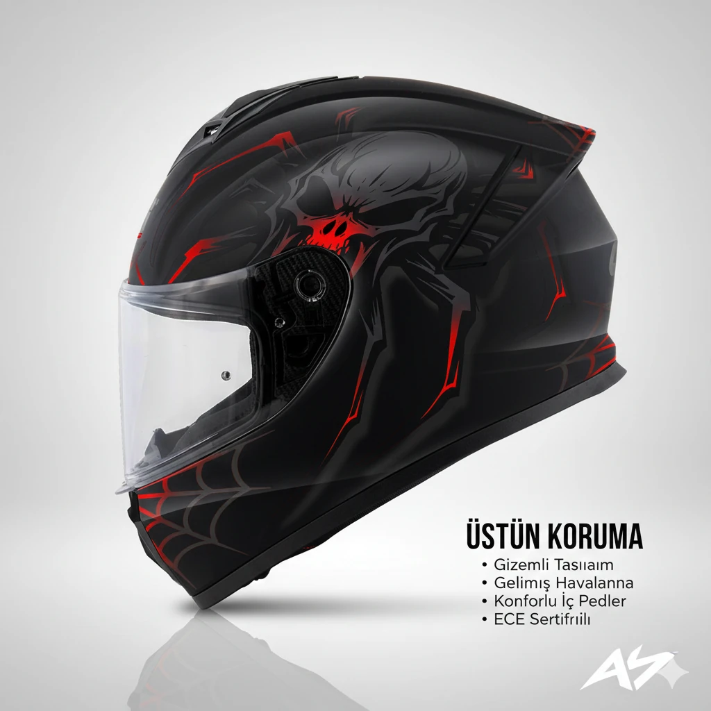 50.X ARACHNO MAT SİYAH-KIRMIZI KASK