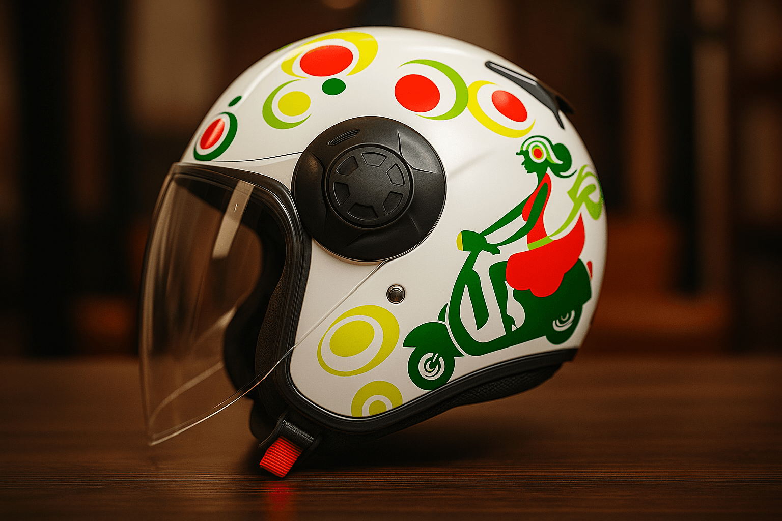 FR-665 Yarım Motosiklet Kaskı – SPRING Woman Desenli, CE Onaylı, Güneş Vizörlü