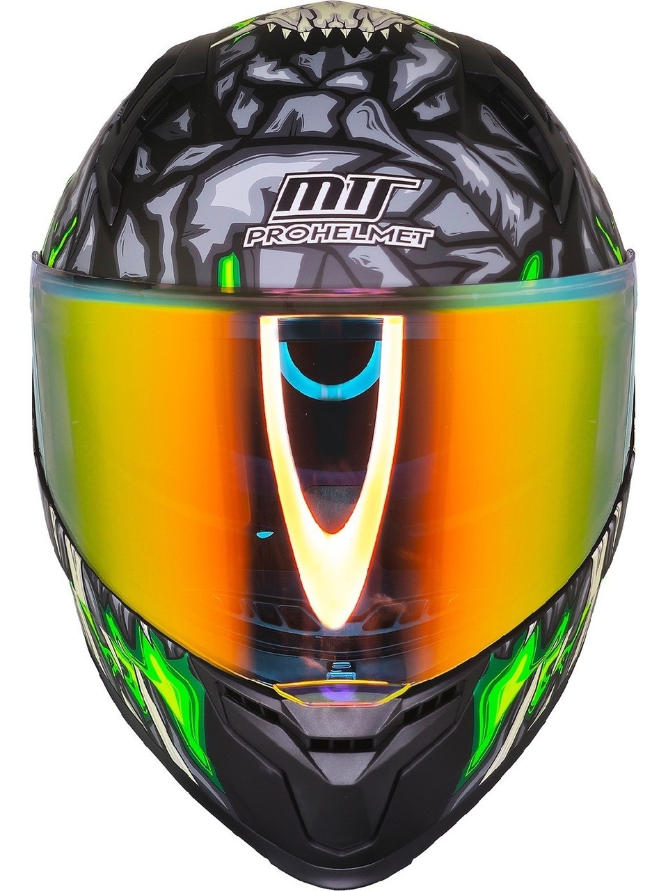  M-910 PRO Green Skull Full Face Kask – Güneş Vizörlü, DOT/CE Onaylı, Intercom Uyumlu