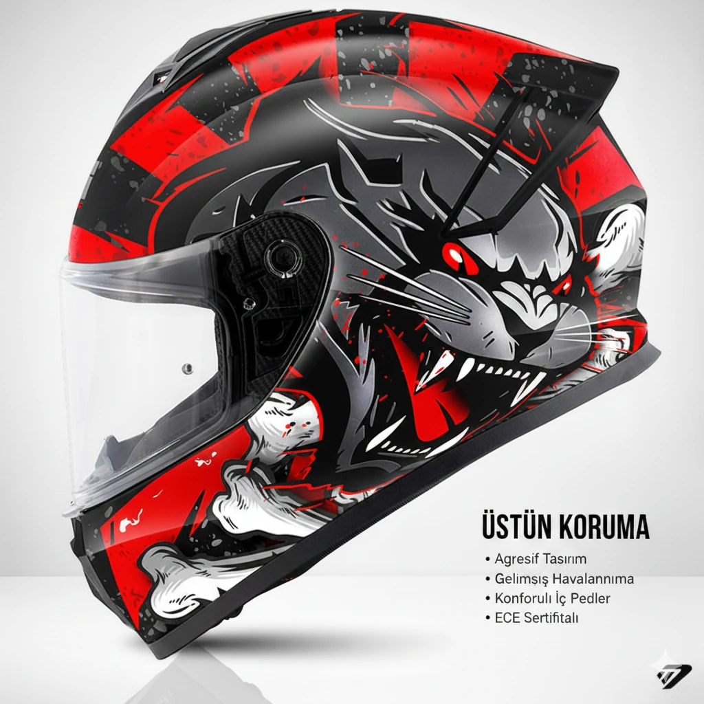 50.X WILD MAT SİYAH-KIRMIZI KASK