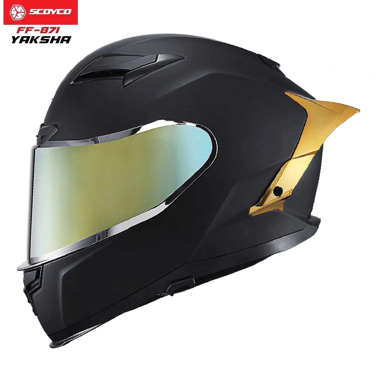  FF-871 Yaksha Full Face Kask – Altın Spoilerli Vizörlü, Güneş Vizörlü, DOT/CE Onaylı
