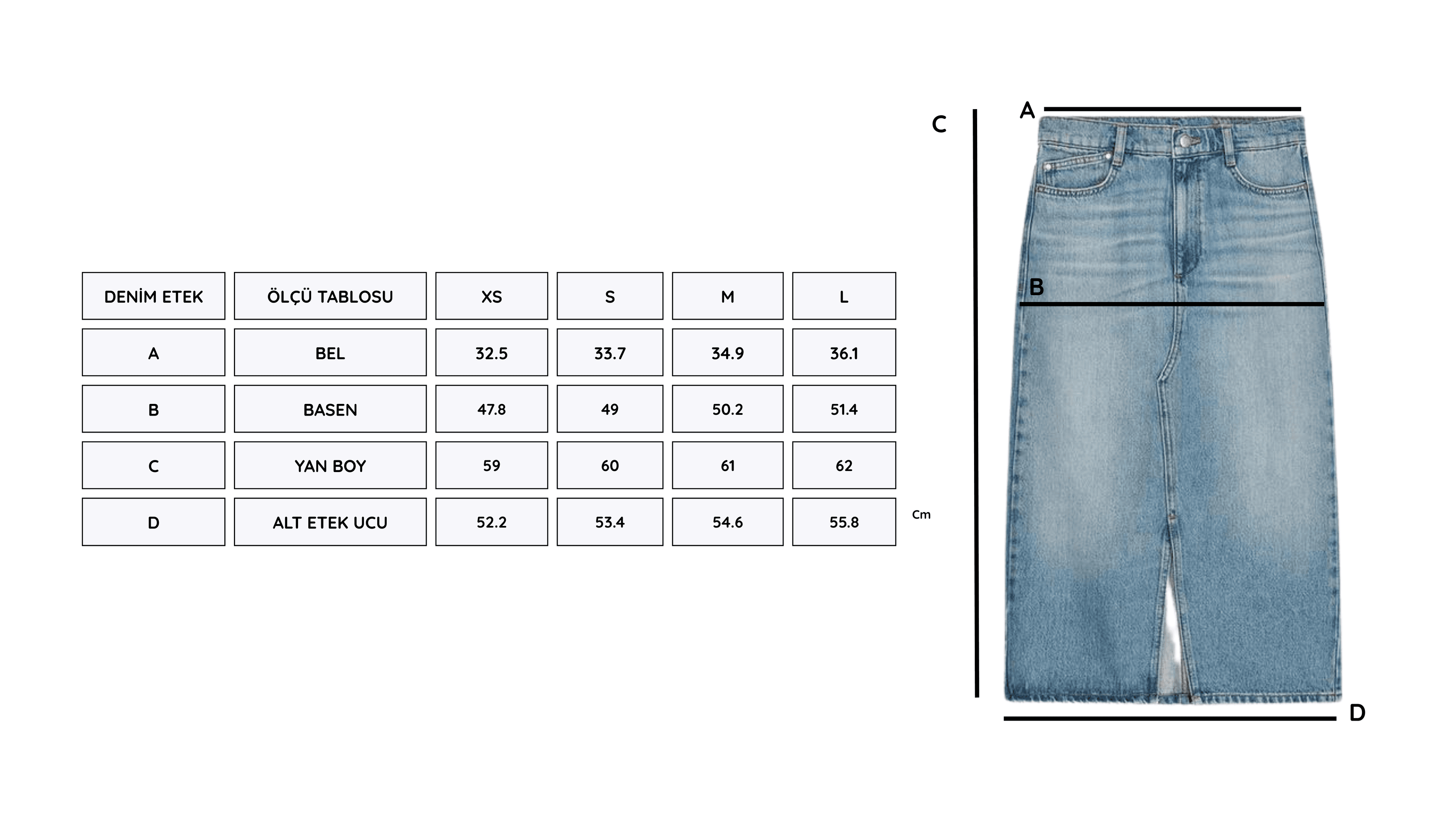 Önü Yırtmaçlı Dizde Denim Etek