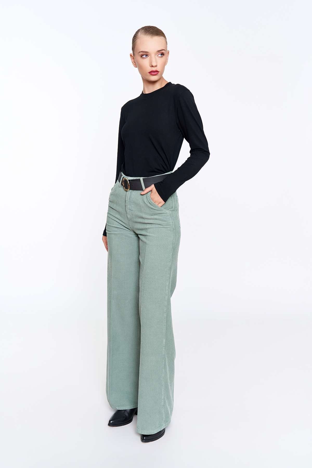 Mint Fitilli Kadife Lisa Pantolon