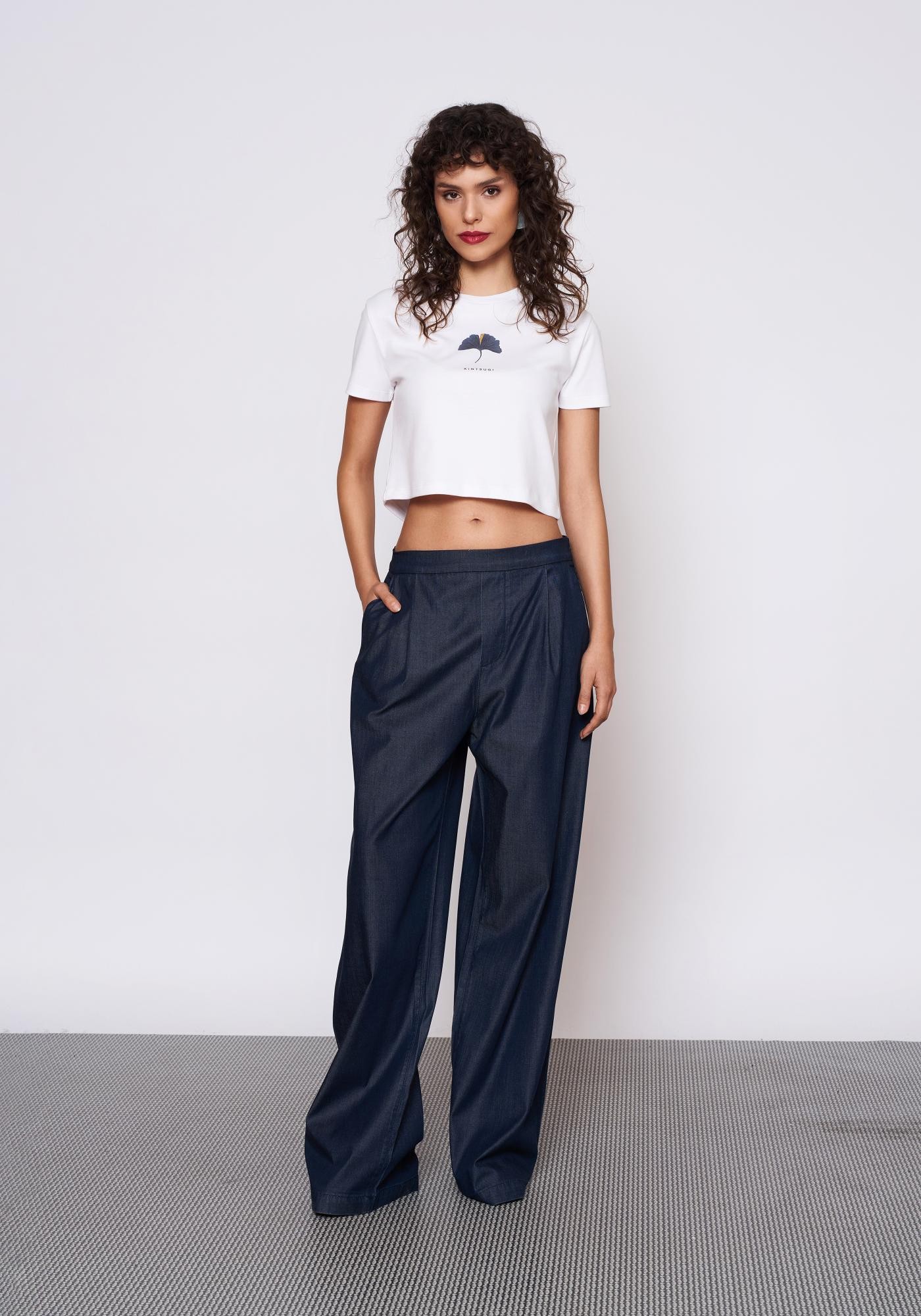 Askılı Crop Top ve Wide Leg Rins Jean