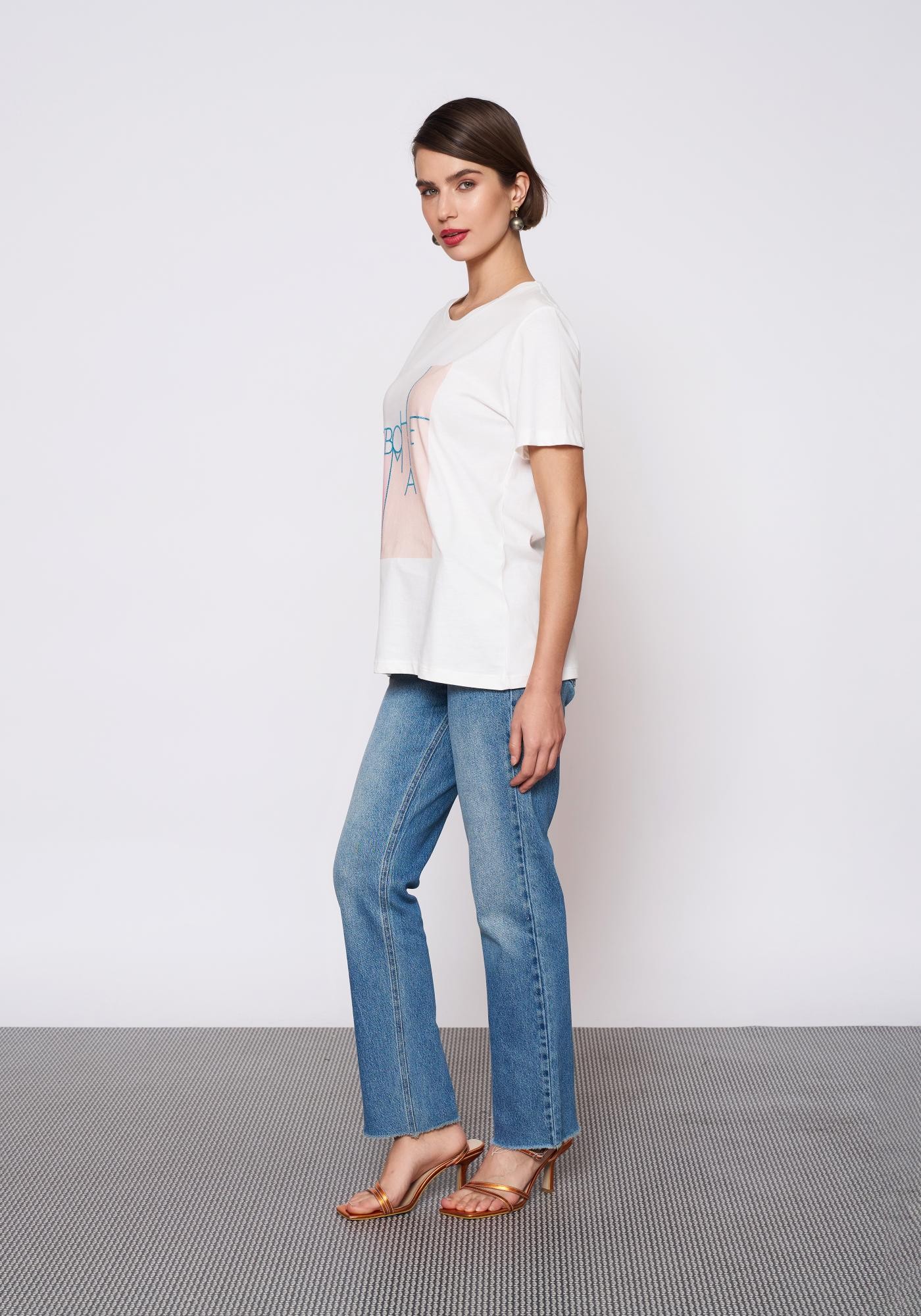 Bakılı Beyaz T-Shirt