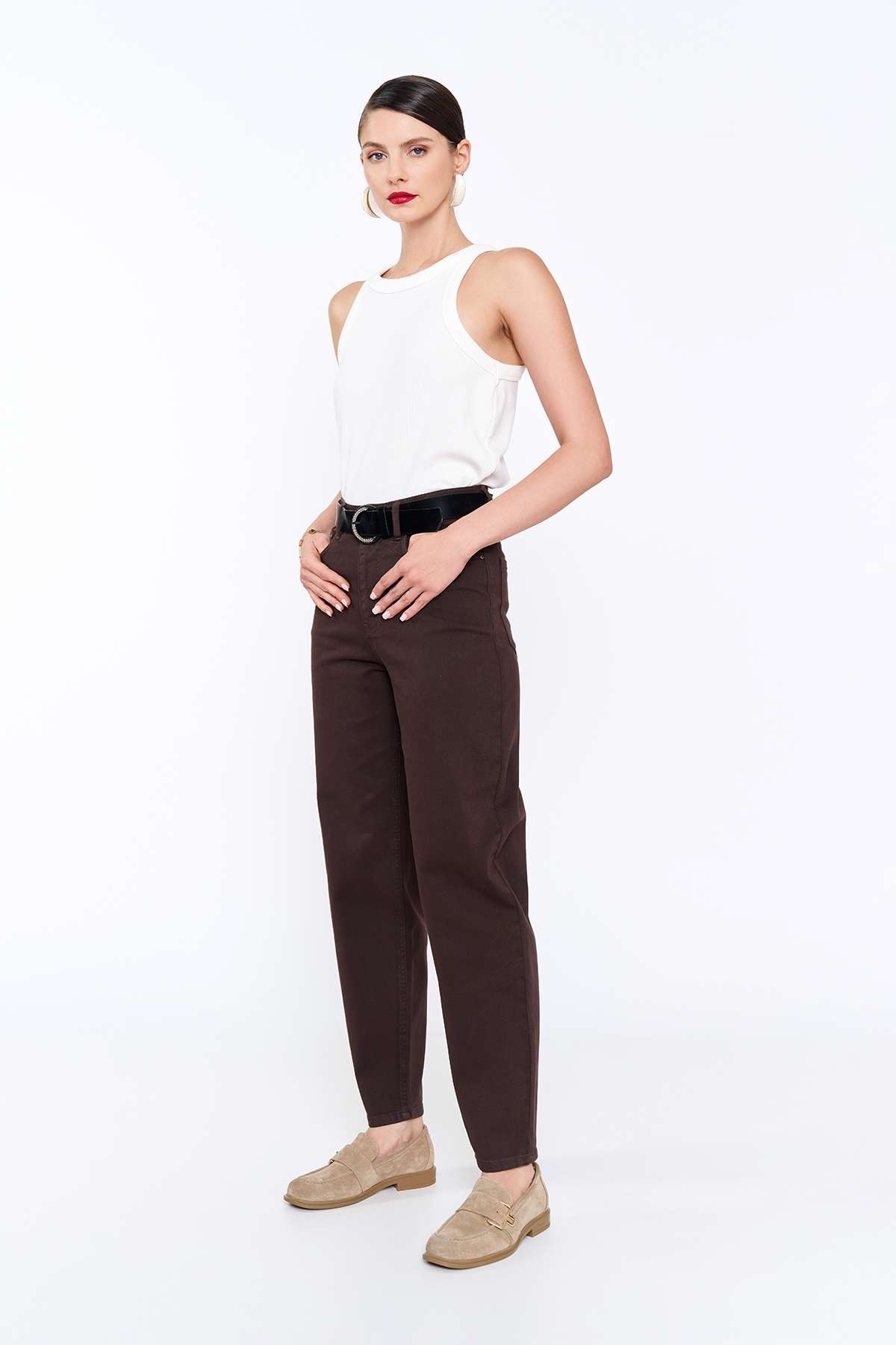 Brown Mom Denim Pants